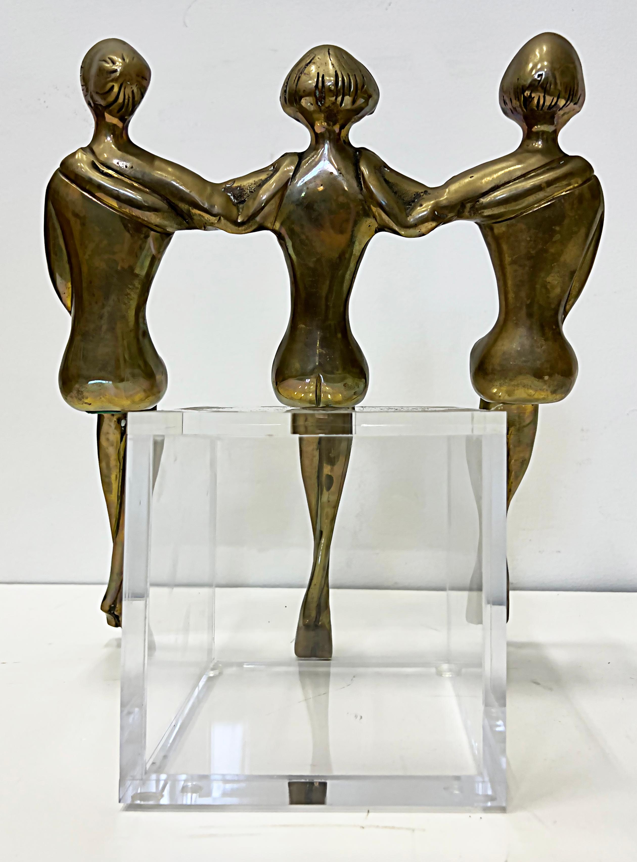 Vintage Brass Shelf Sitter Figural Sculpture, 3 Nude Women 1