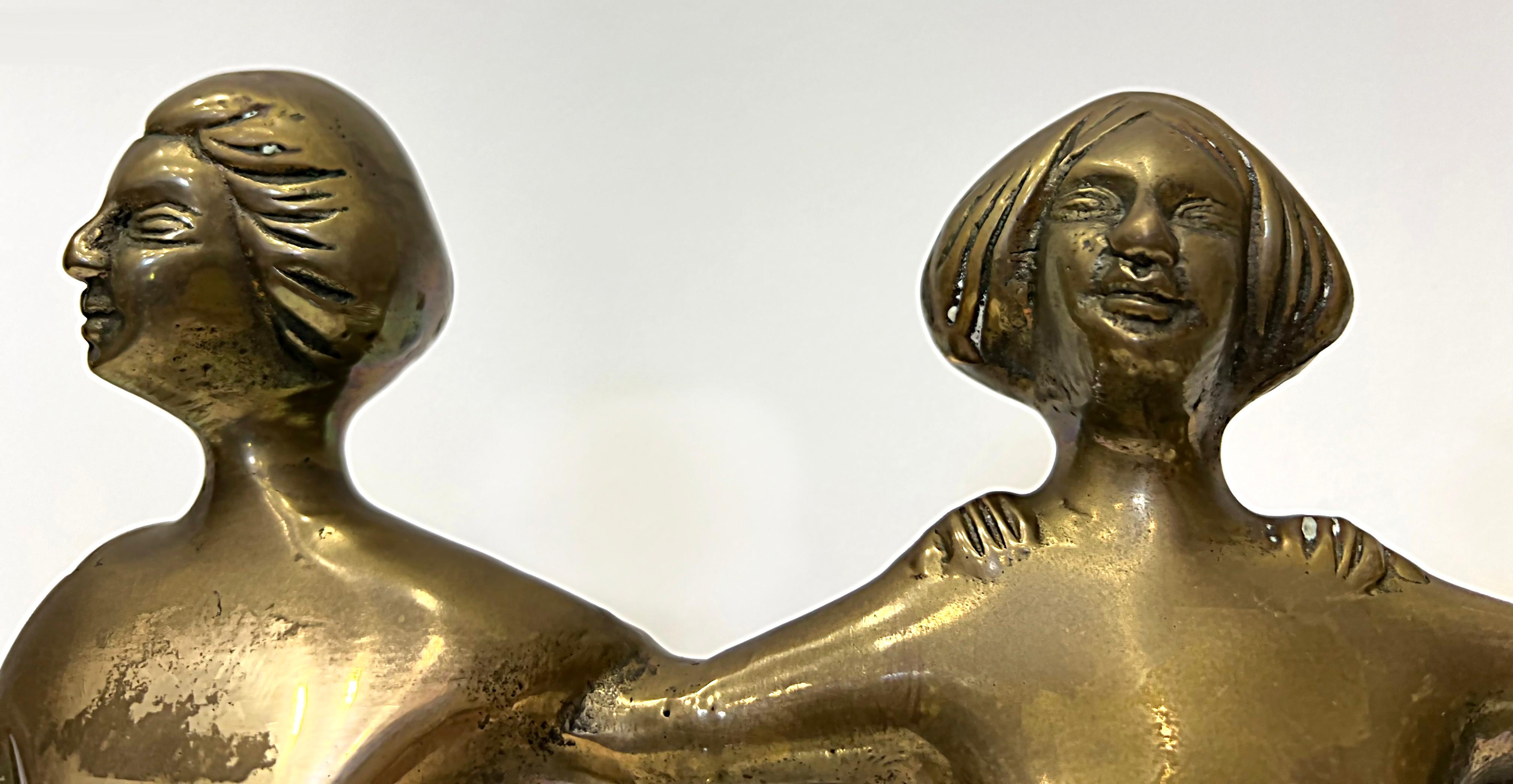Vintage Brass Shelf Sitter Figural Sculpture, 3 Nude Women 2