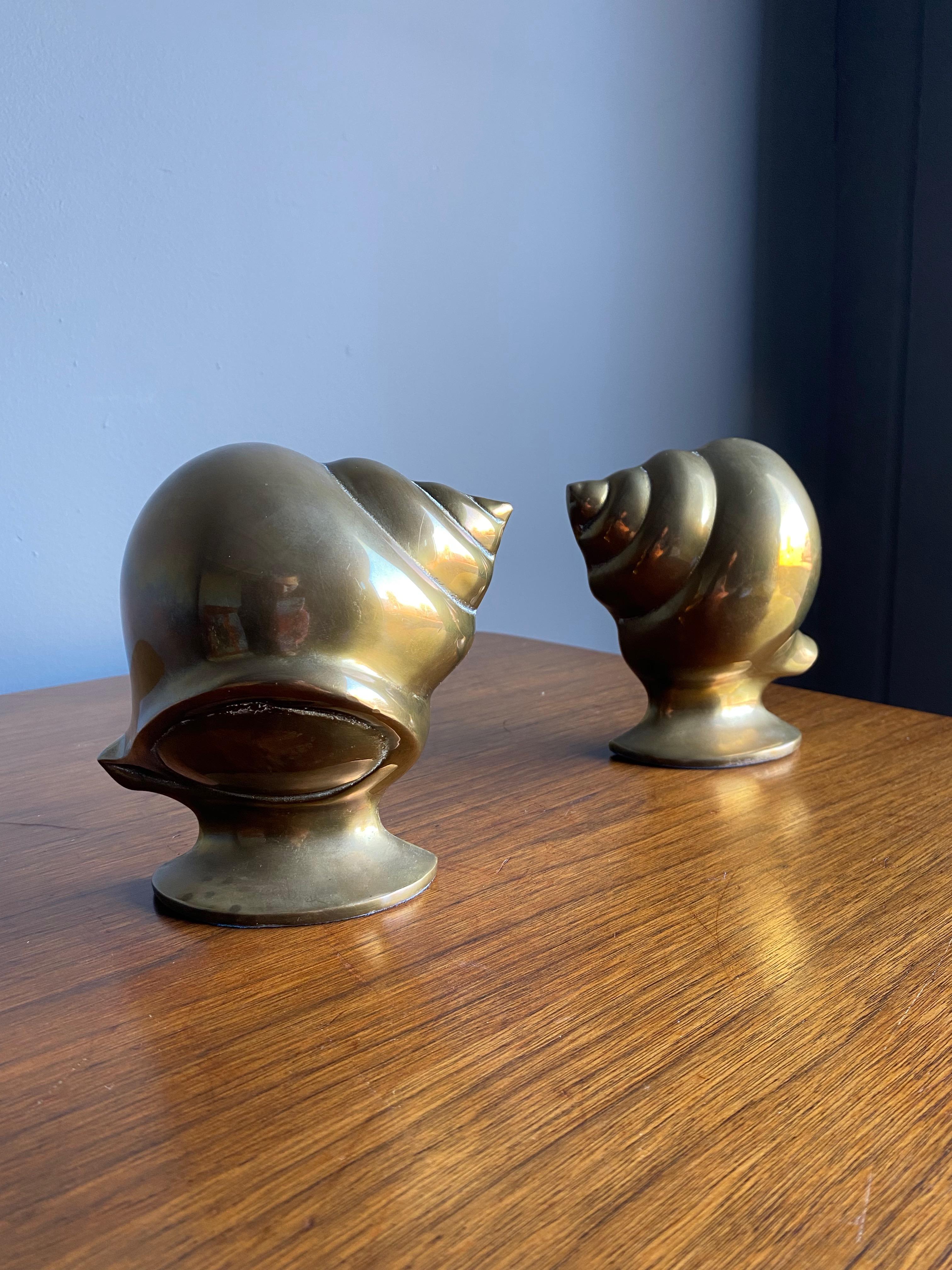 Post-Modern Vintage Brass Shell Bookends For Sale