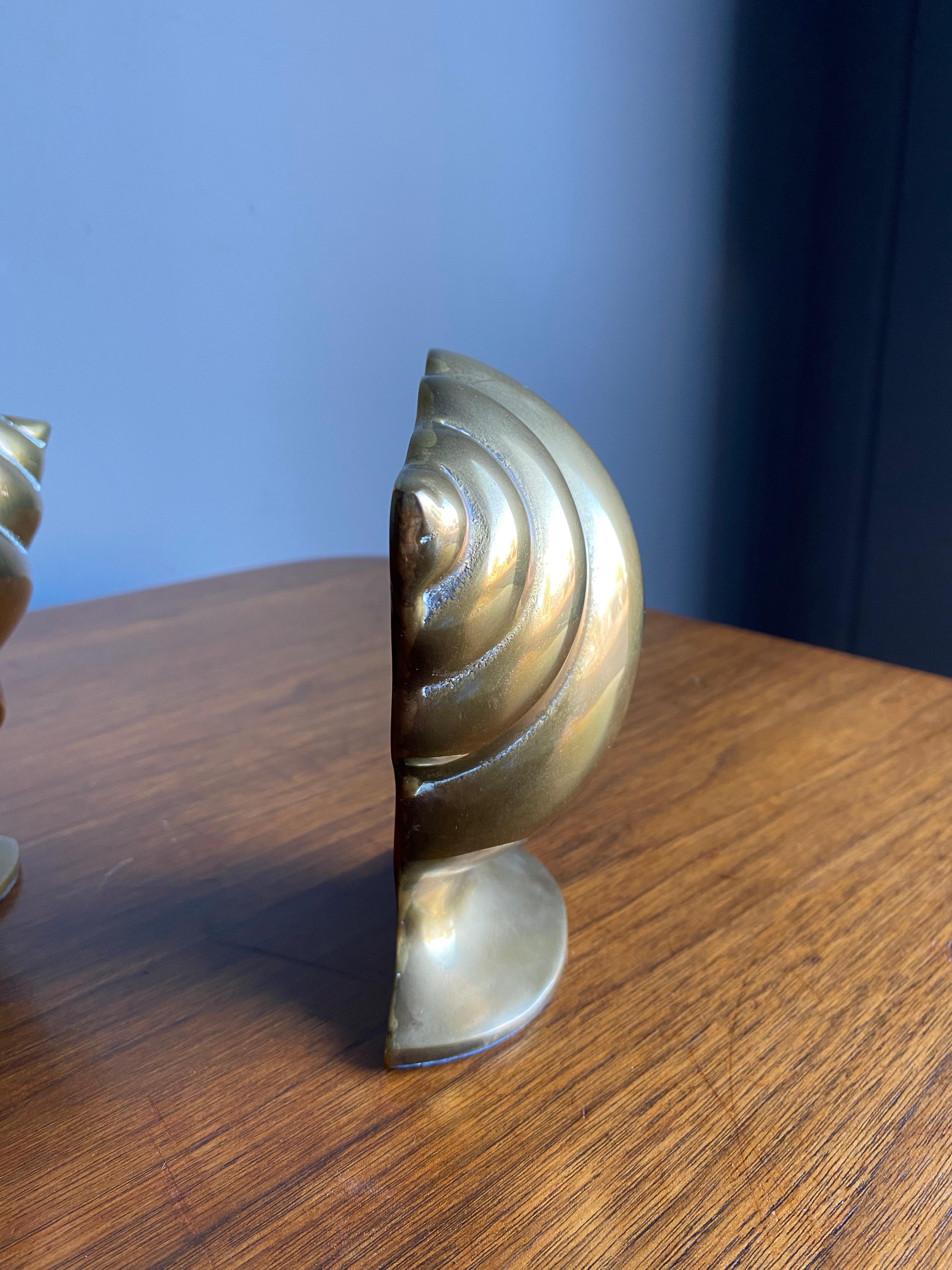 American Vintage Brass Shell Bookends For Sale