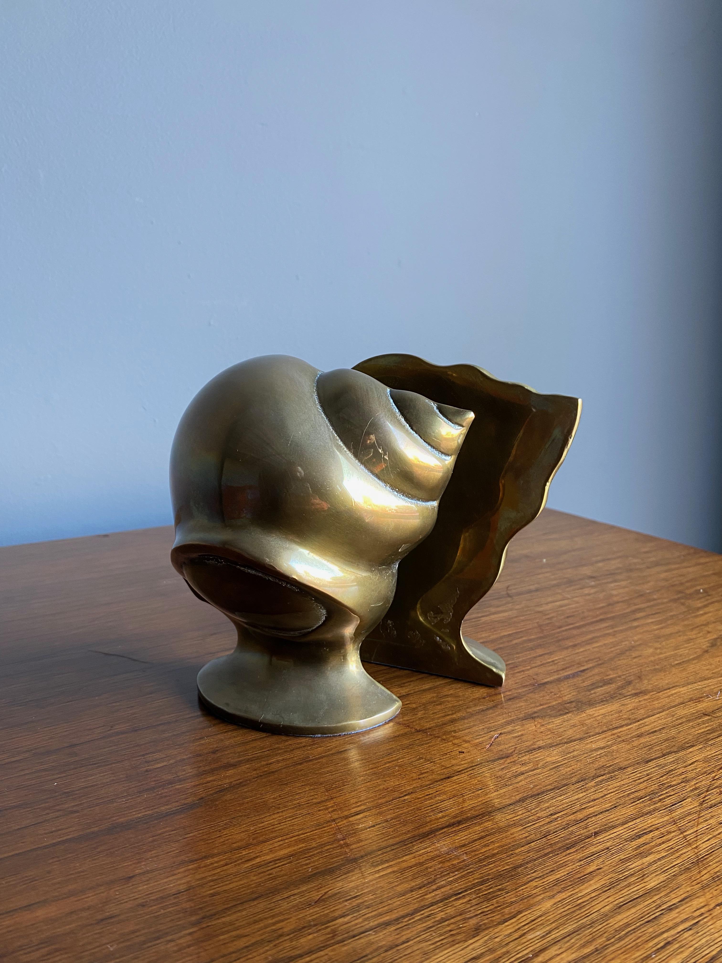 Late 20th Century Vintage Brass Shell Bookends