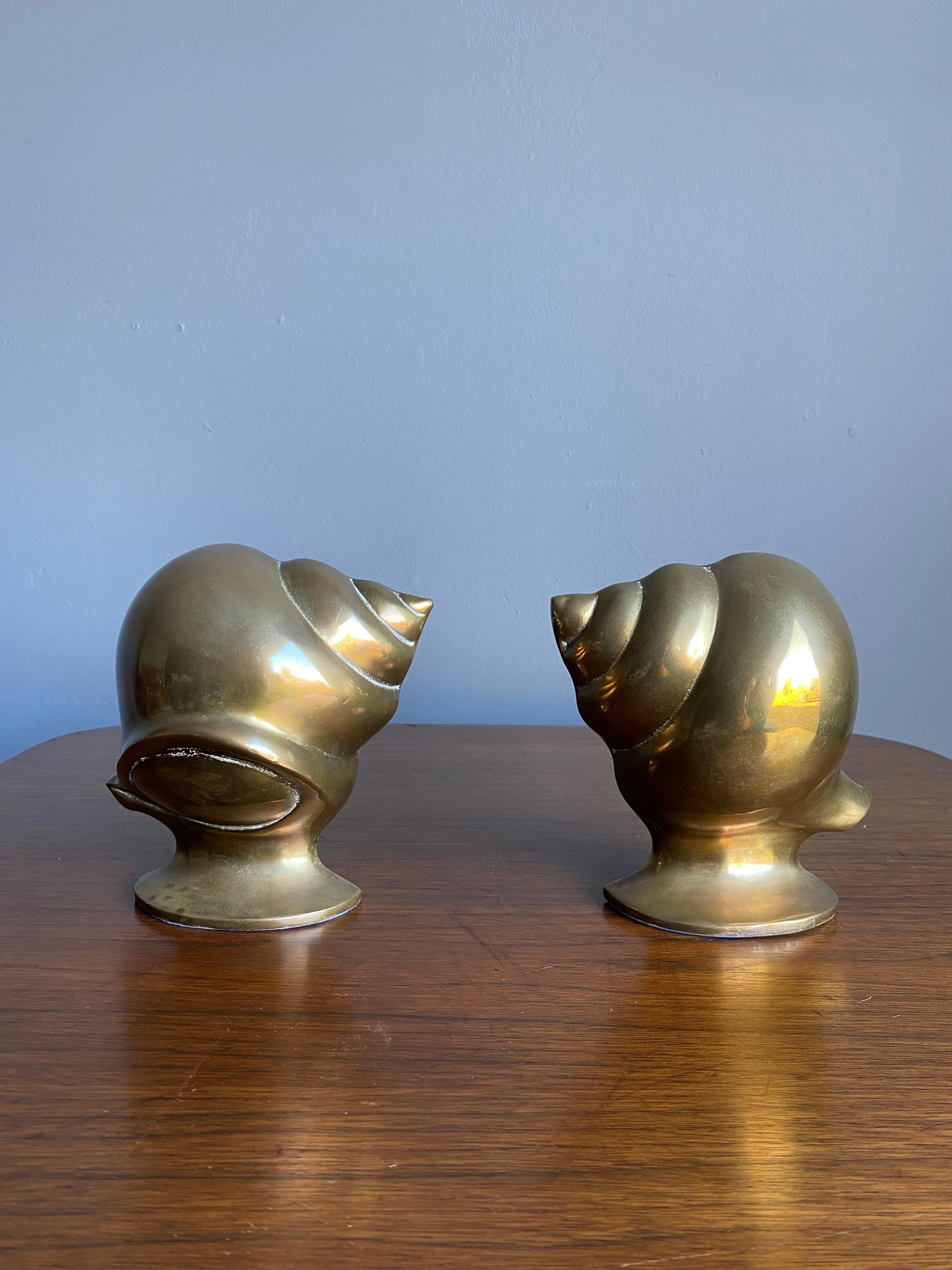 Vintage Brass Shell Bookends 2