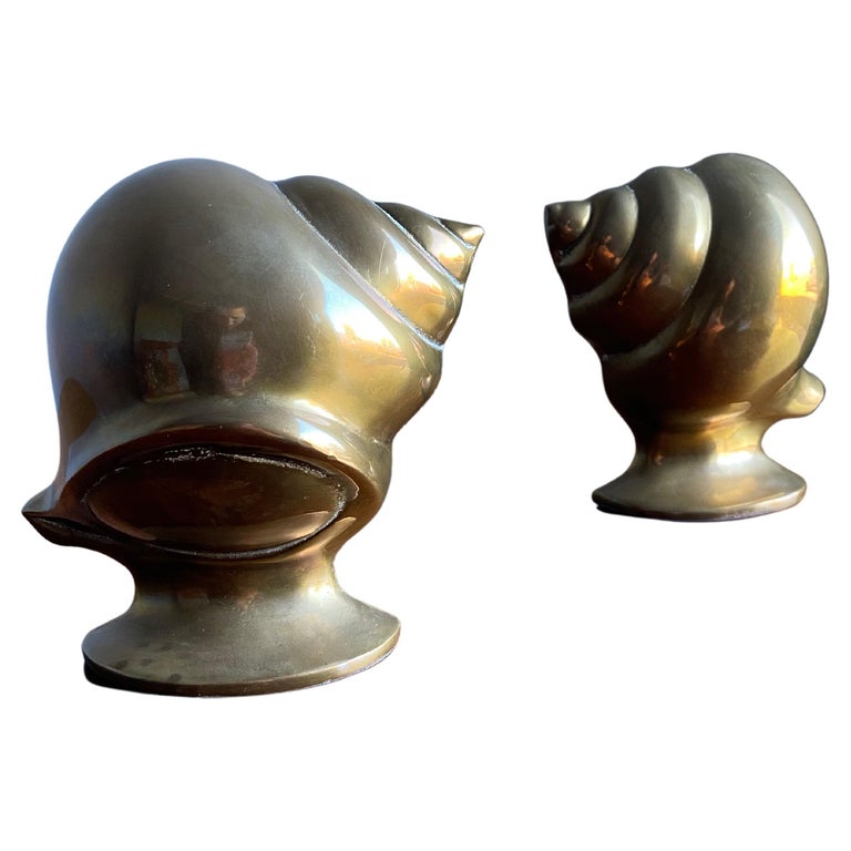 Vintage Brass Shell Bookends For Sale at 1stDibs