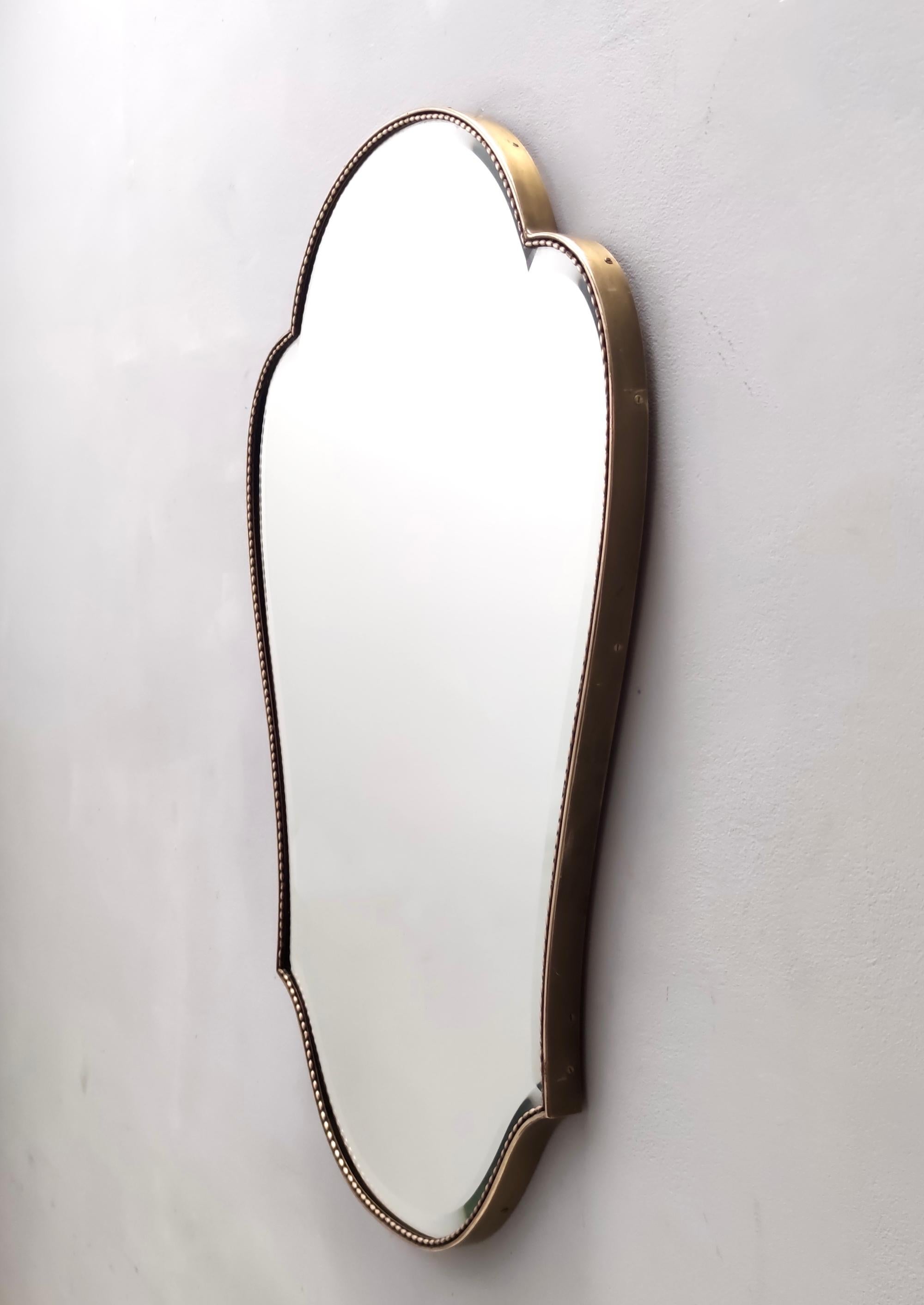 Italian Vintage Brass Shield Shaped Beveled Wall Mirror, Italy For Sale
