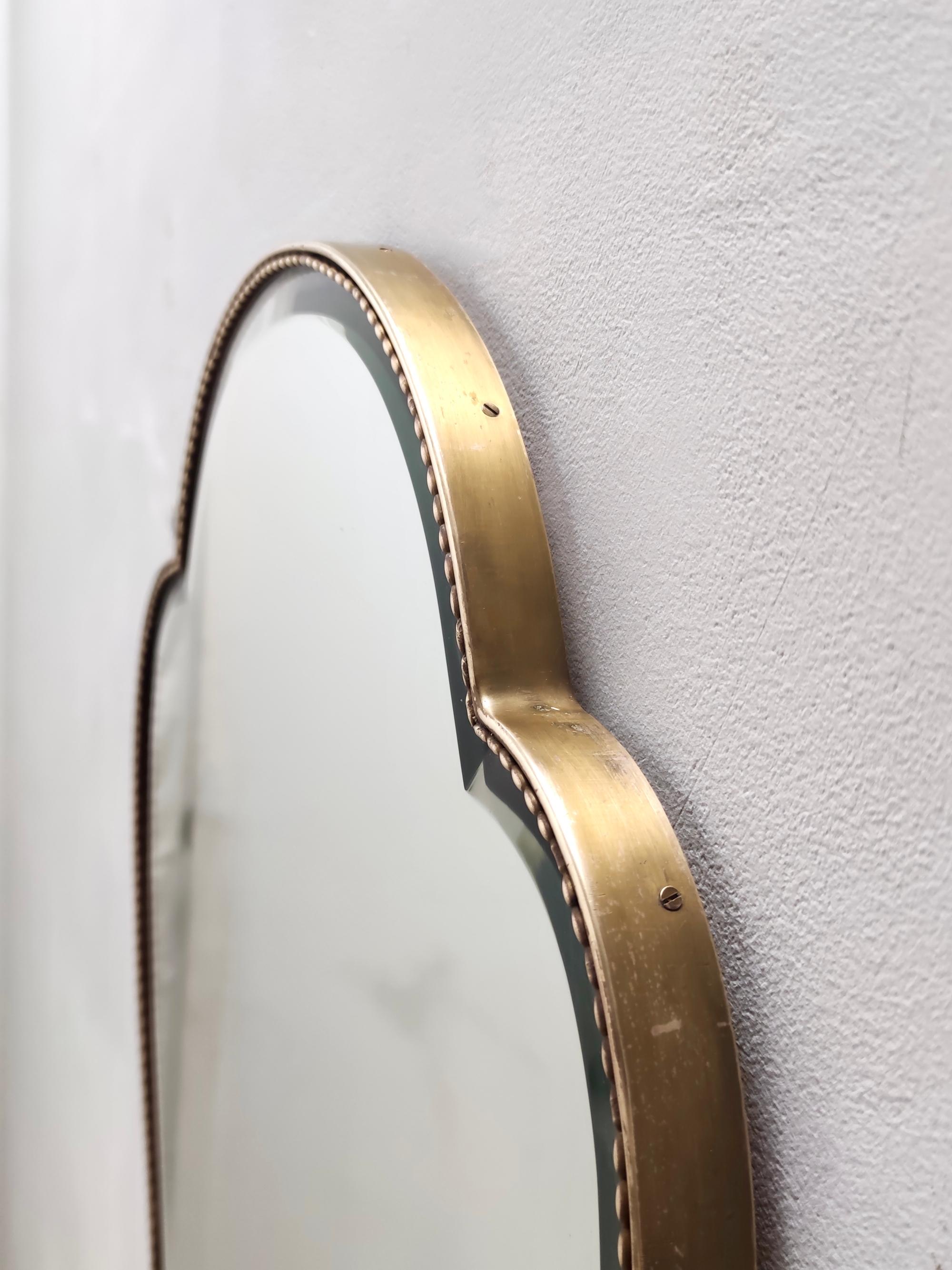 Vintage Brass Shield Shaped Beveled Wall Mirror, Italy For Sale 1