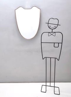 Vintage Brass Shield Shaped Wall Mirror in the style of Gio Ponti, Italy