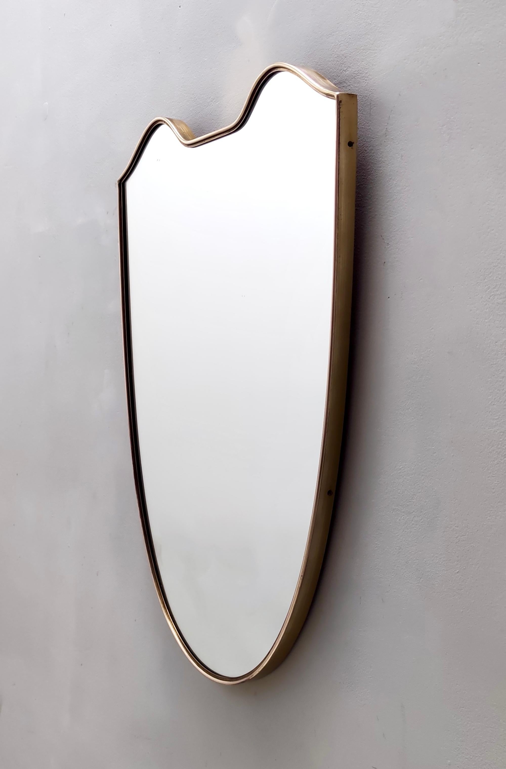 Italian Vintage Brass Shield Shaped Wall Mirror in the style of Gio Ponti, Italy