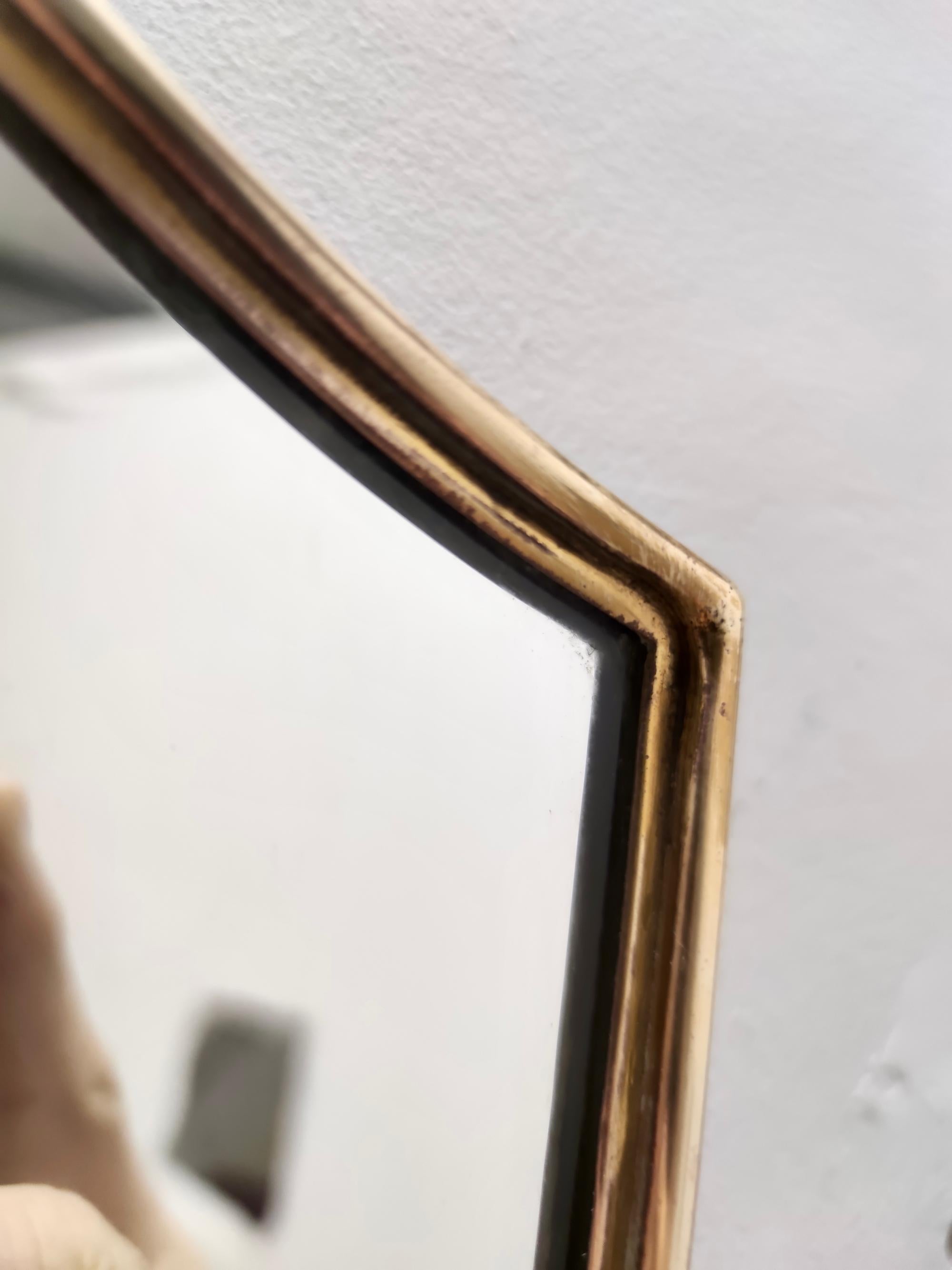 Mid-20th Century Vintage Brass Shield Shaped Wall Mirror in the style of Gio Ponti, Italy