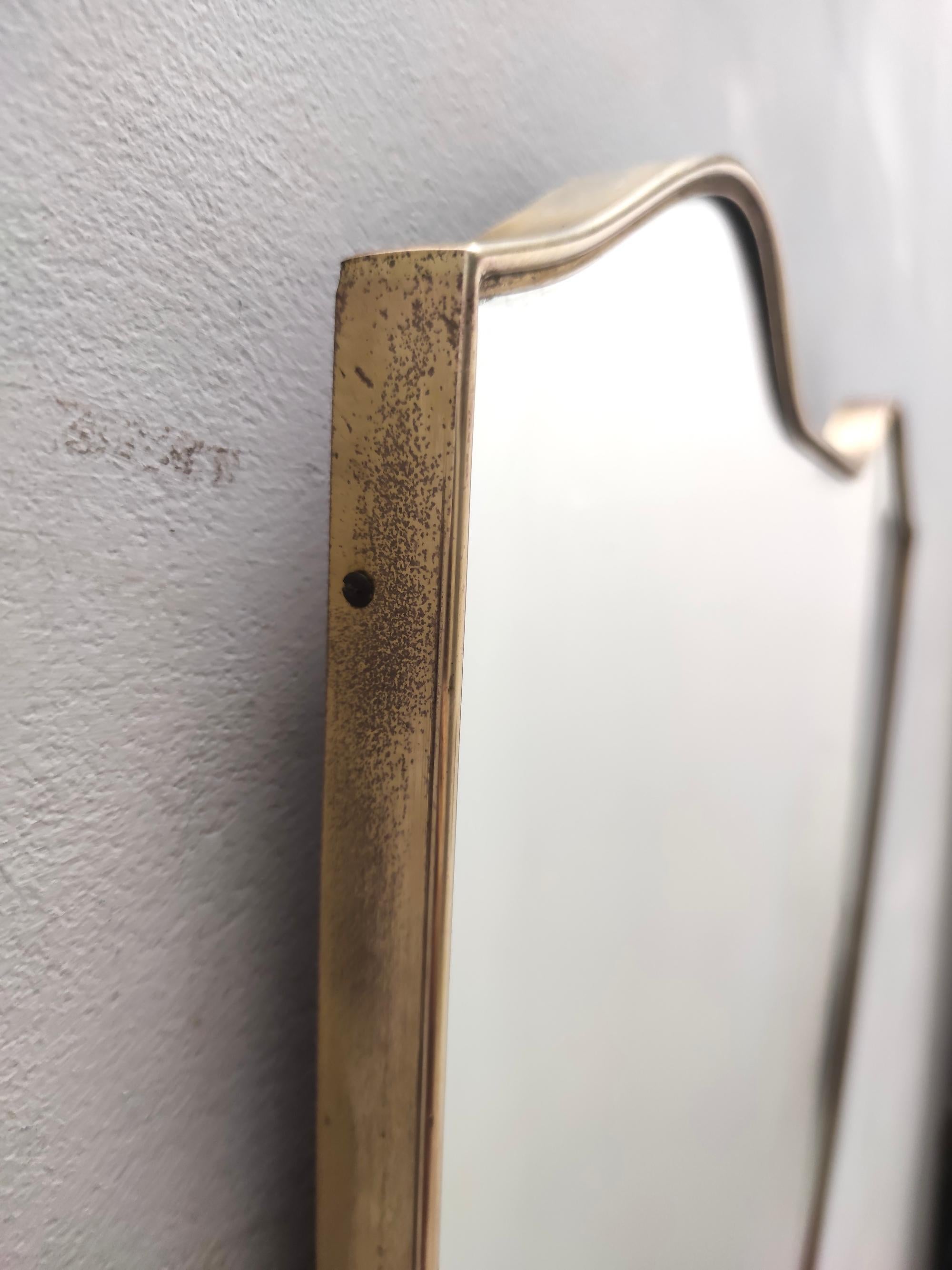Vintage Brass Shield Shaped Wall Mirror in the style of Gio Ponti, Italy 1