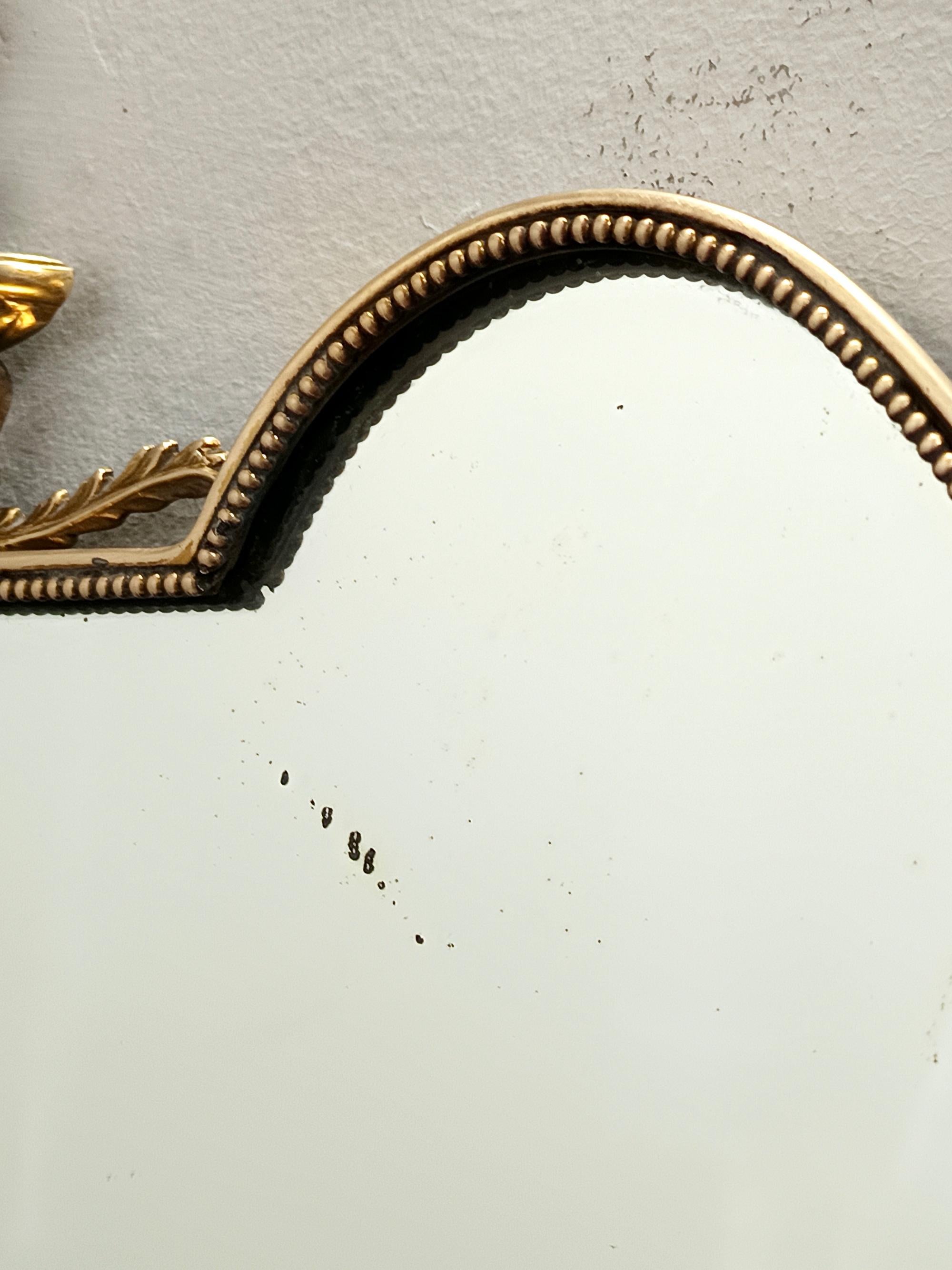 Vintage Brass Shield Shaped Wall Mirror, Italy For Sale 3