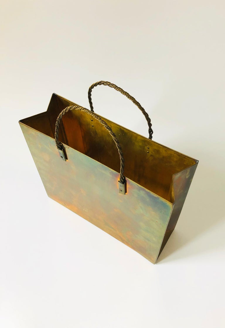 Vintage Brass Shopping Bag Magazine Rack at 1stDibs metal shopping