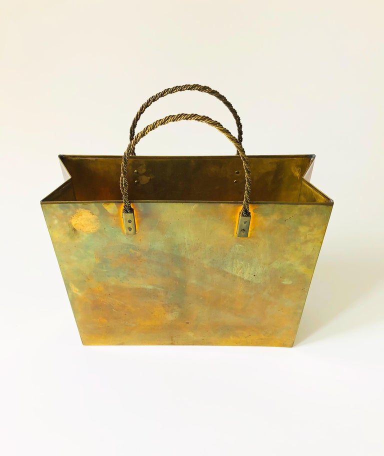 Vintage Brass Shopping Bag Magazine Rack at 1stDibs metal shopping