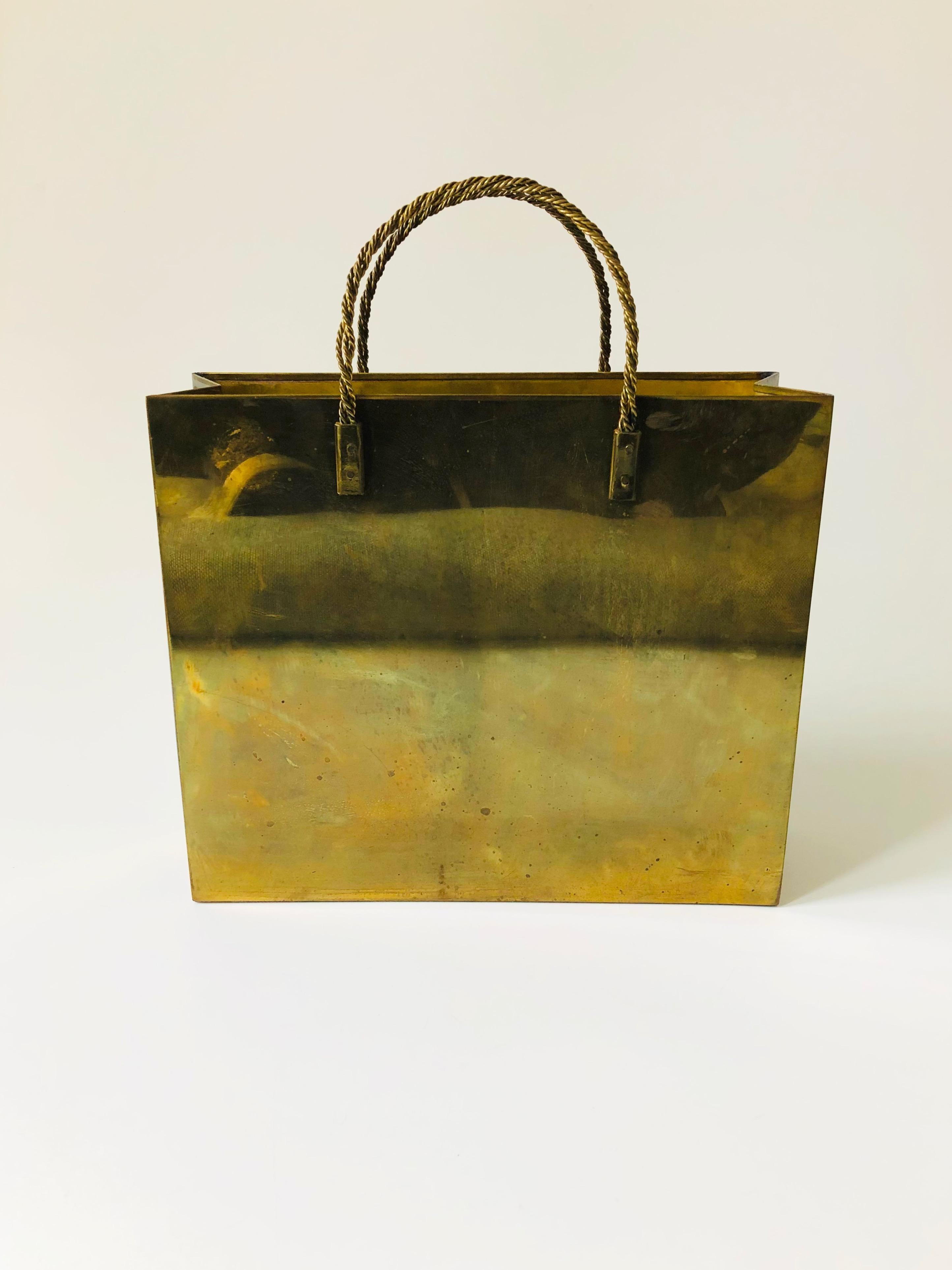 Vintage Brass Shopping Bag Magazine Rack 1