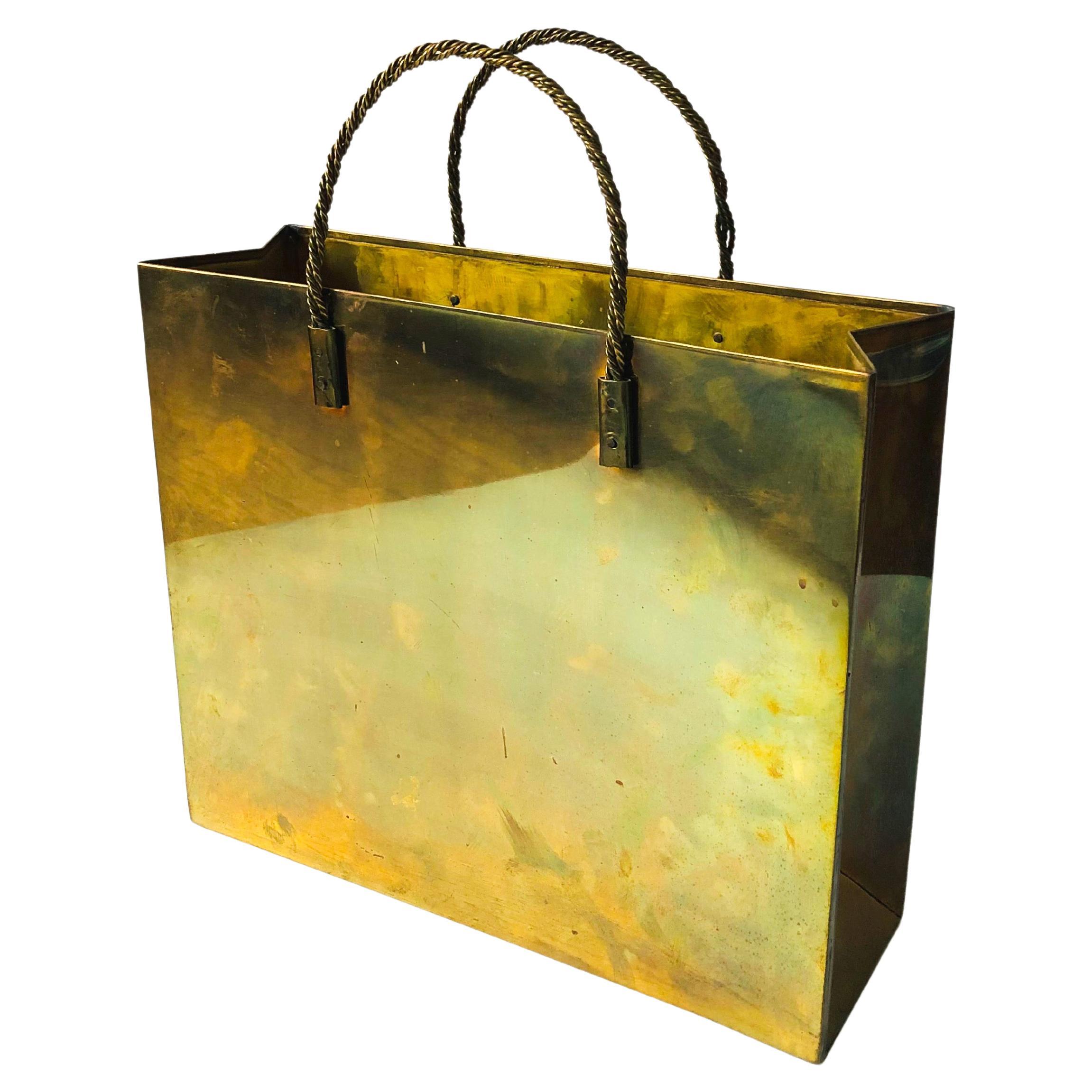 Vintage Brass Shopping Bag Magazine Rack For Sale at 1stDibs