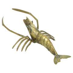 Figurina di gamberi scampi in ottone vintage anni Sessanta 29 cm