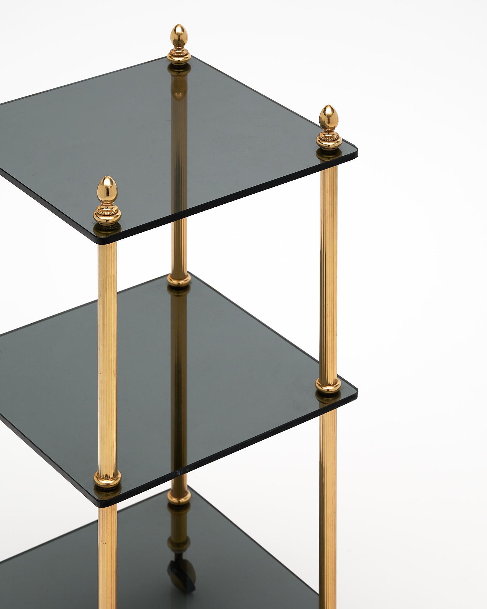 Mid-Century Modern Vintage Brass Side Table on Casters