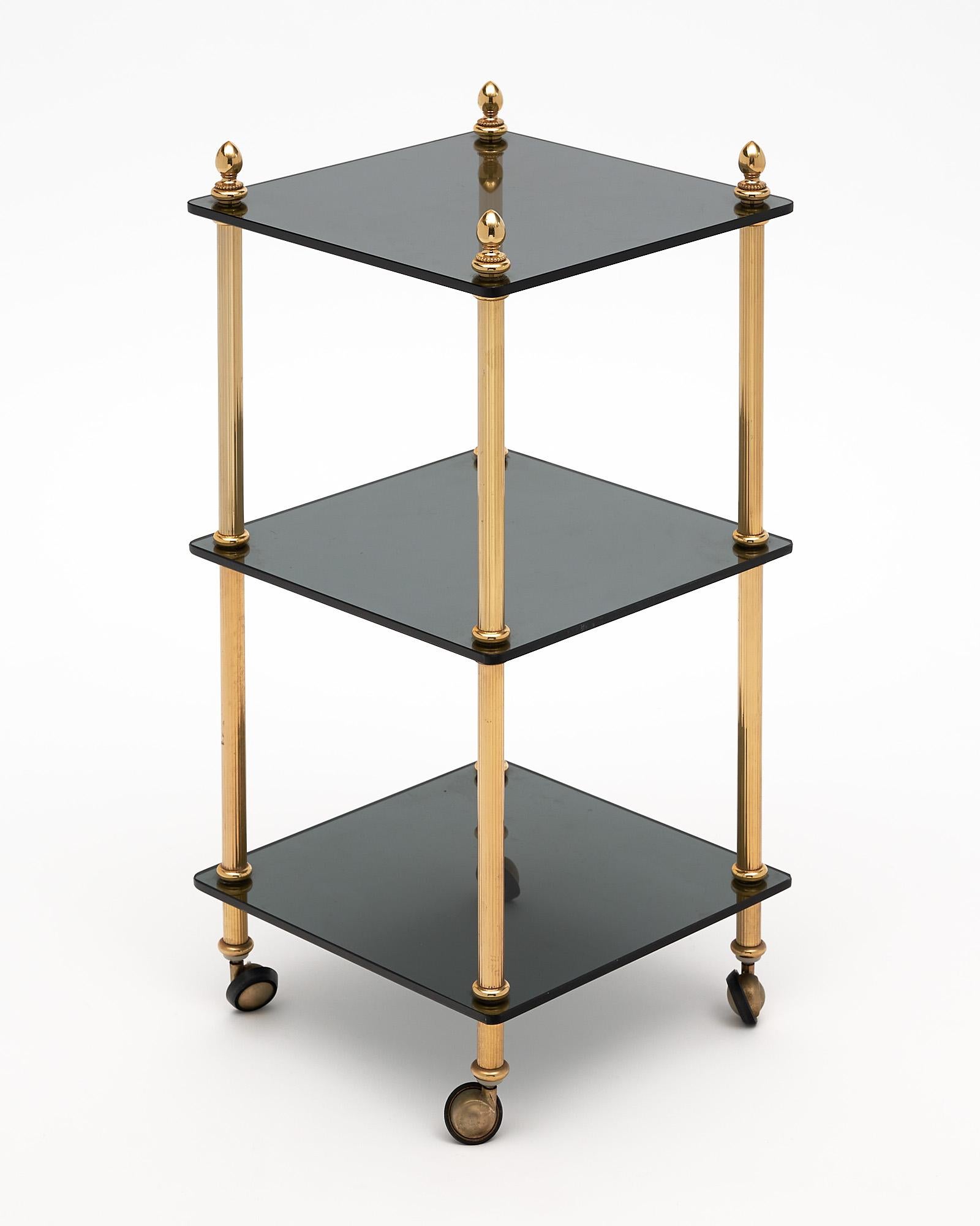 French Vintage Brass Side Table on Casters