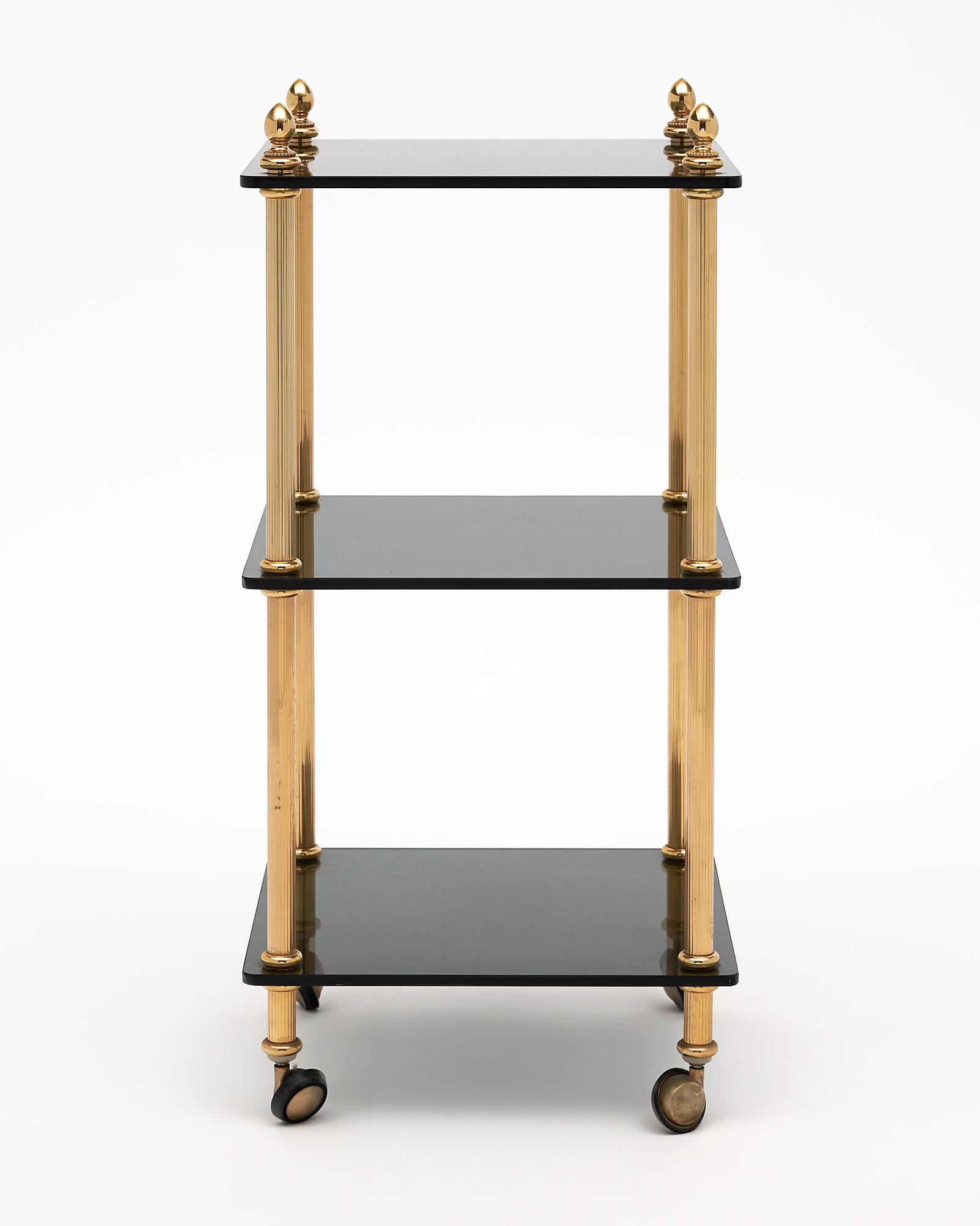 Mid-20th Century Vintage Brass Side Table on Casters