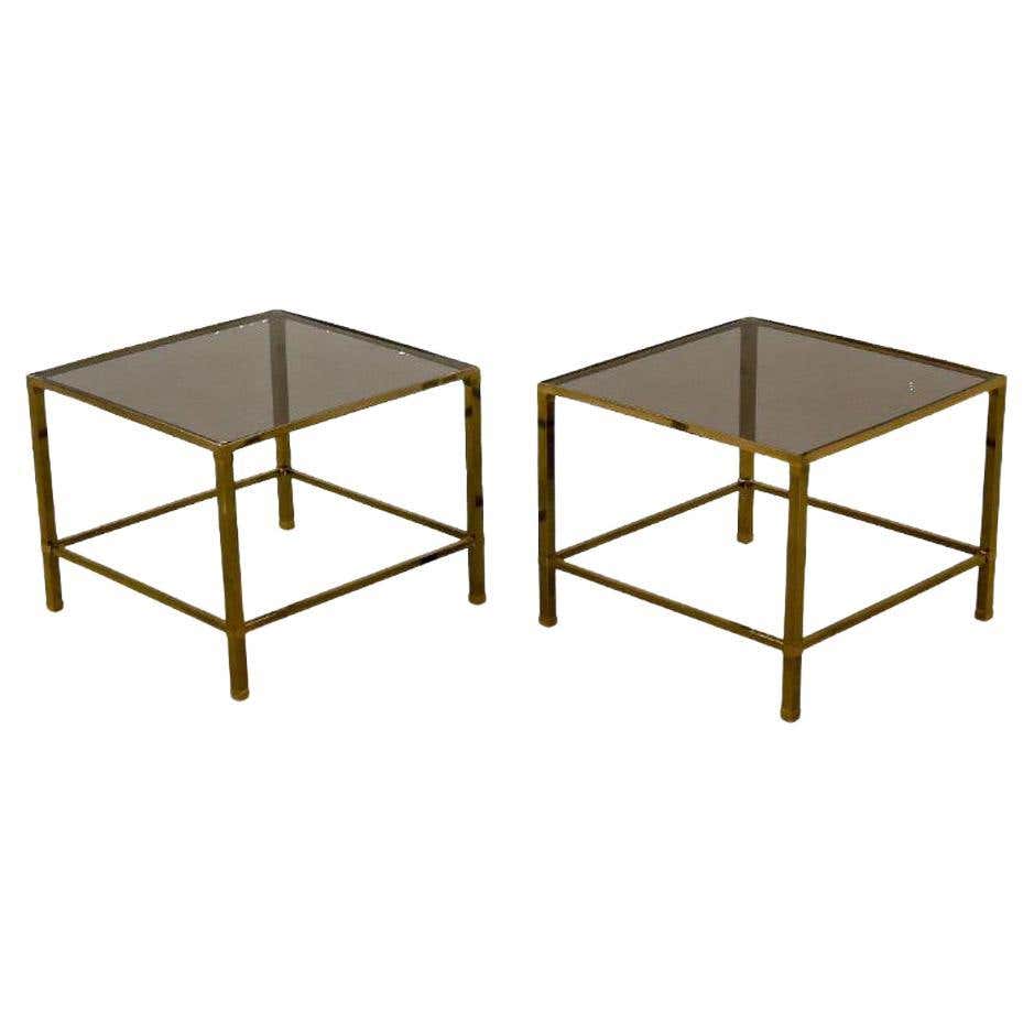 Pair of Vintage Gilded Bronze Side Tables with Inlay, circa 1940 For ...
