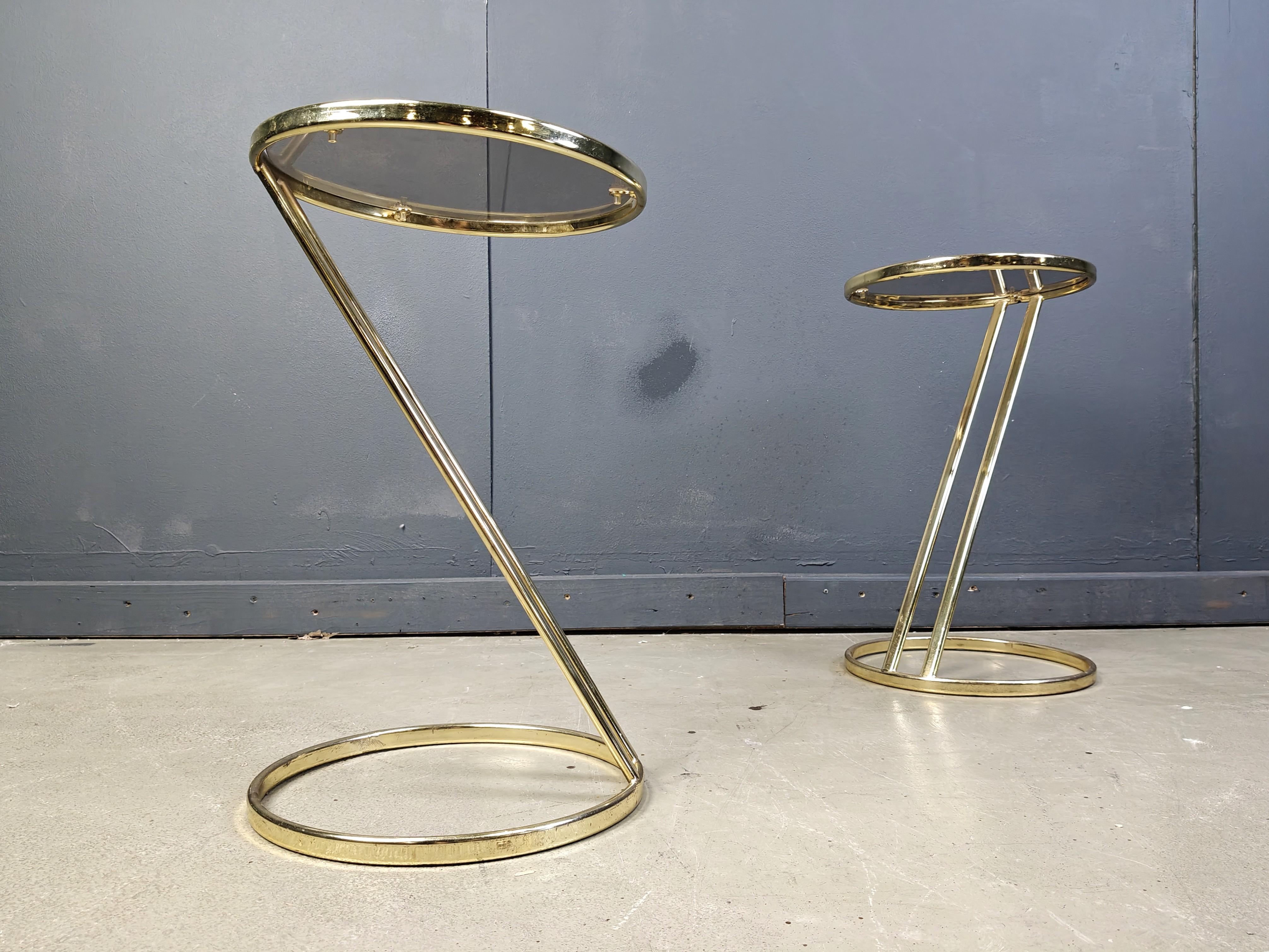 Brass Vintage brass side tables - set of 2, 1970s For Sale