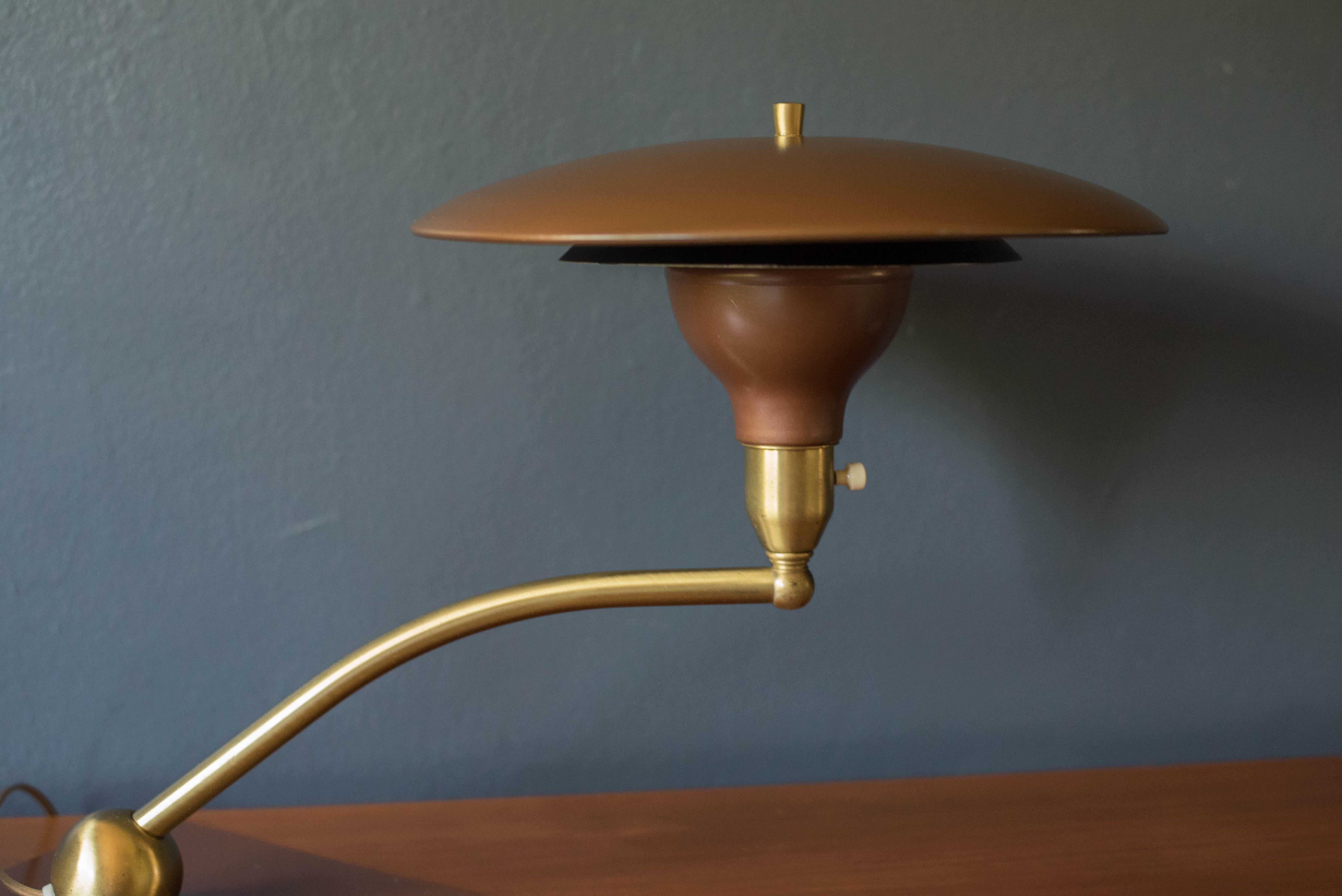 Mid-Century Modern Vintage Brass Sight Light Desk Lamp by M.G. Wheeler For Sale