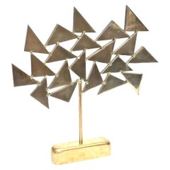 Vintage Brass Signed Chevalier French Geometric Abstract Sculpture