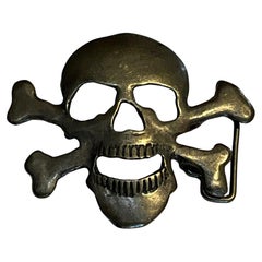 Vintage Brass Skull Belt Buckle