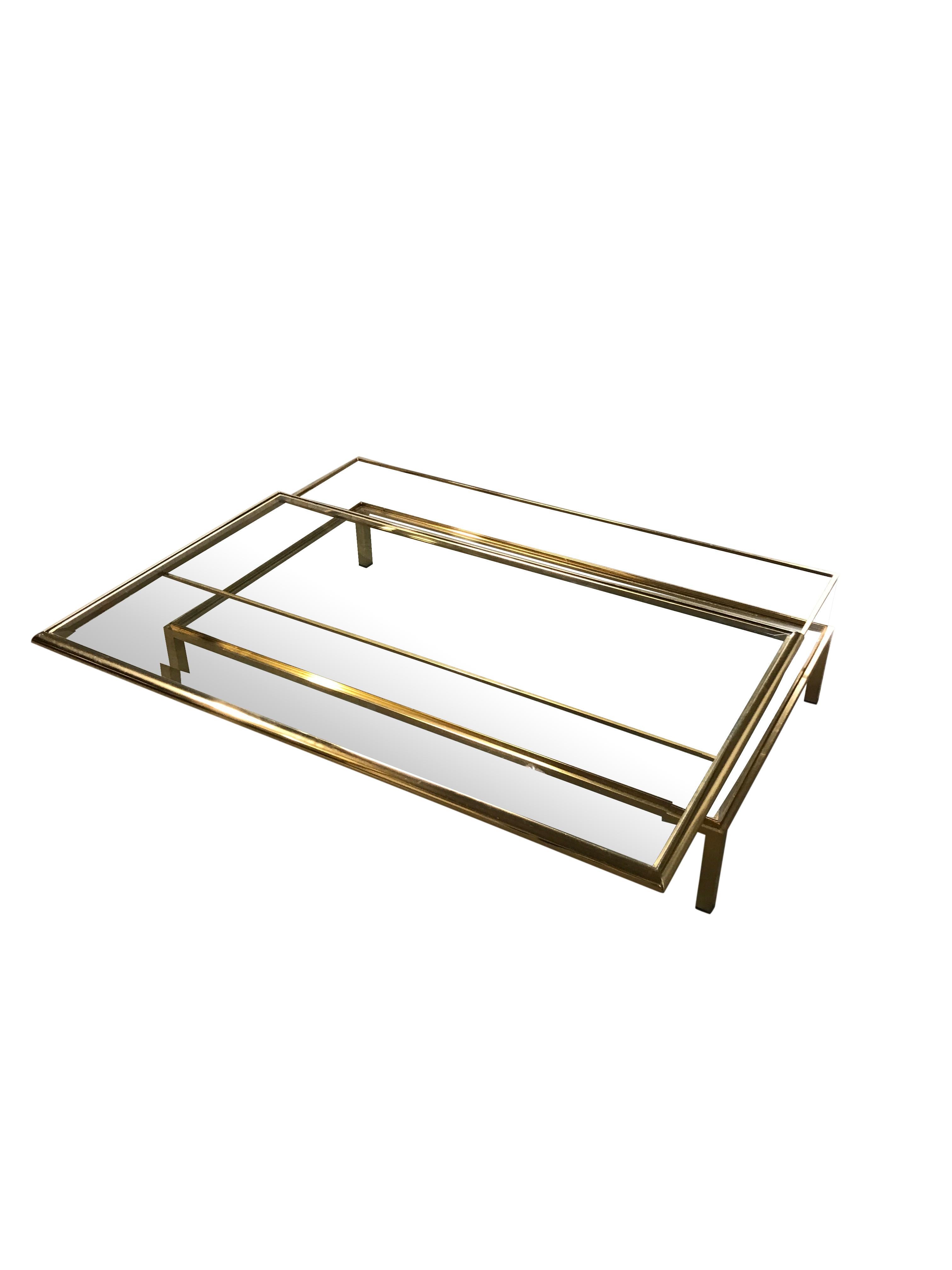 French Vintage Brass Sliding Top Coffee Table, 1970s