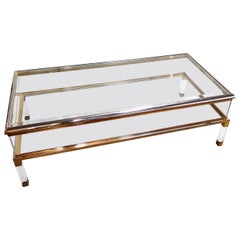 Vintage Brass Sliding Top Coffee Table, 1970s