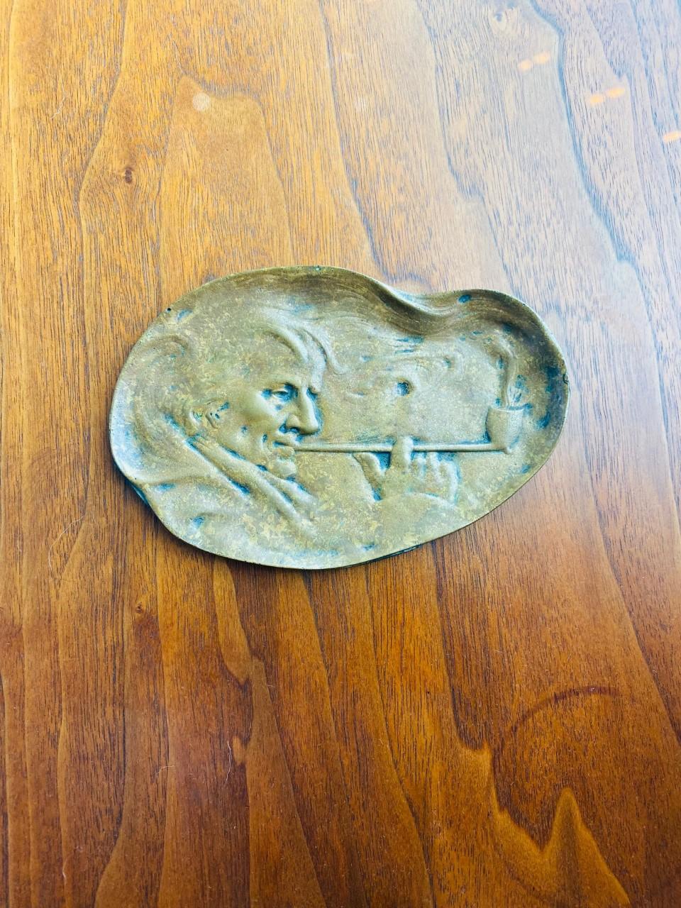 Art Nouveau Vintage Brass “Smoker” Ashtray Dish, 1930s For Sale