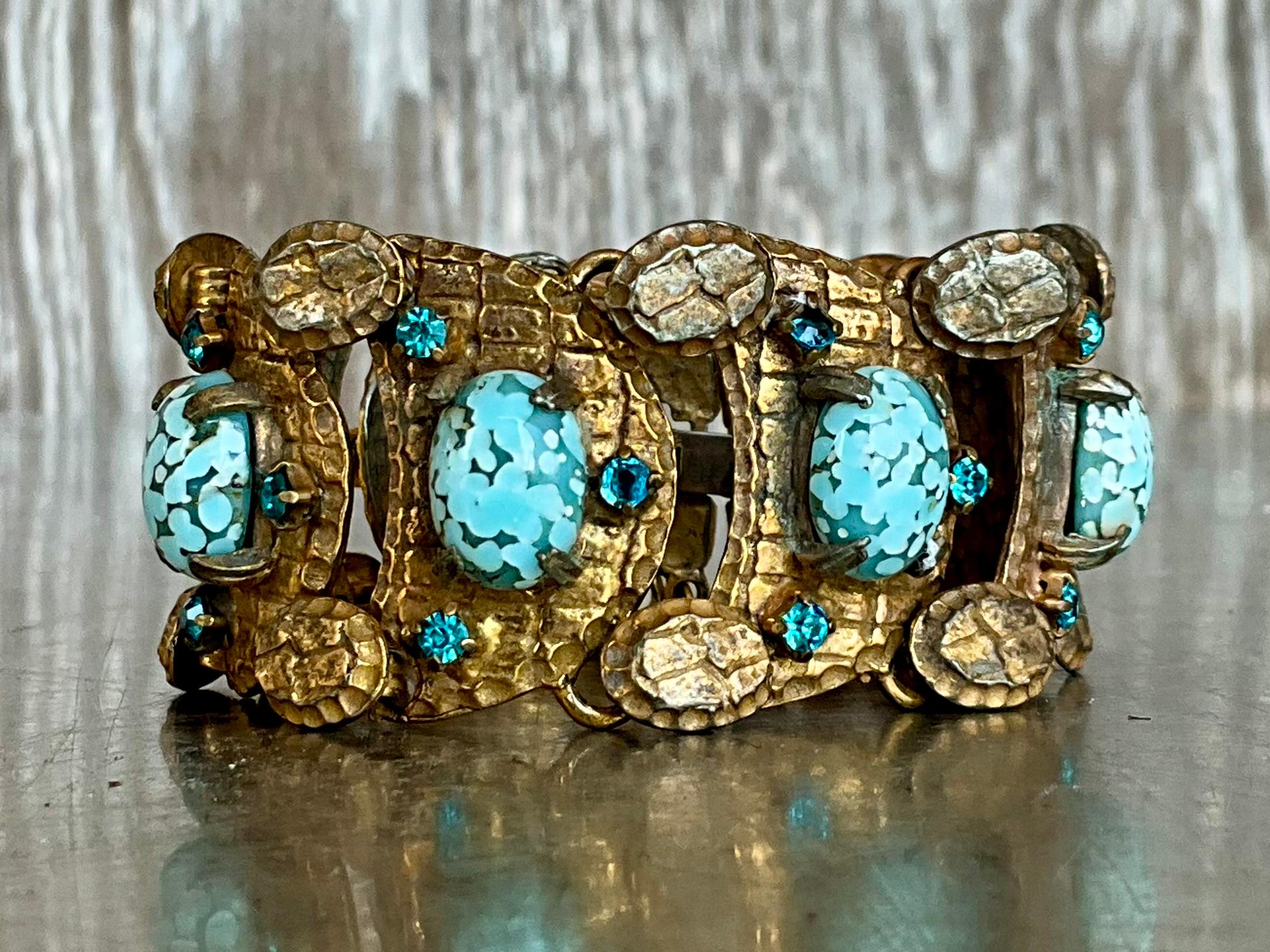 Vintage Brass Soapstone Bracelet In Good Condition For Sale In Lake Worth Beach, FL