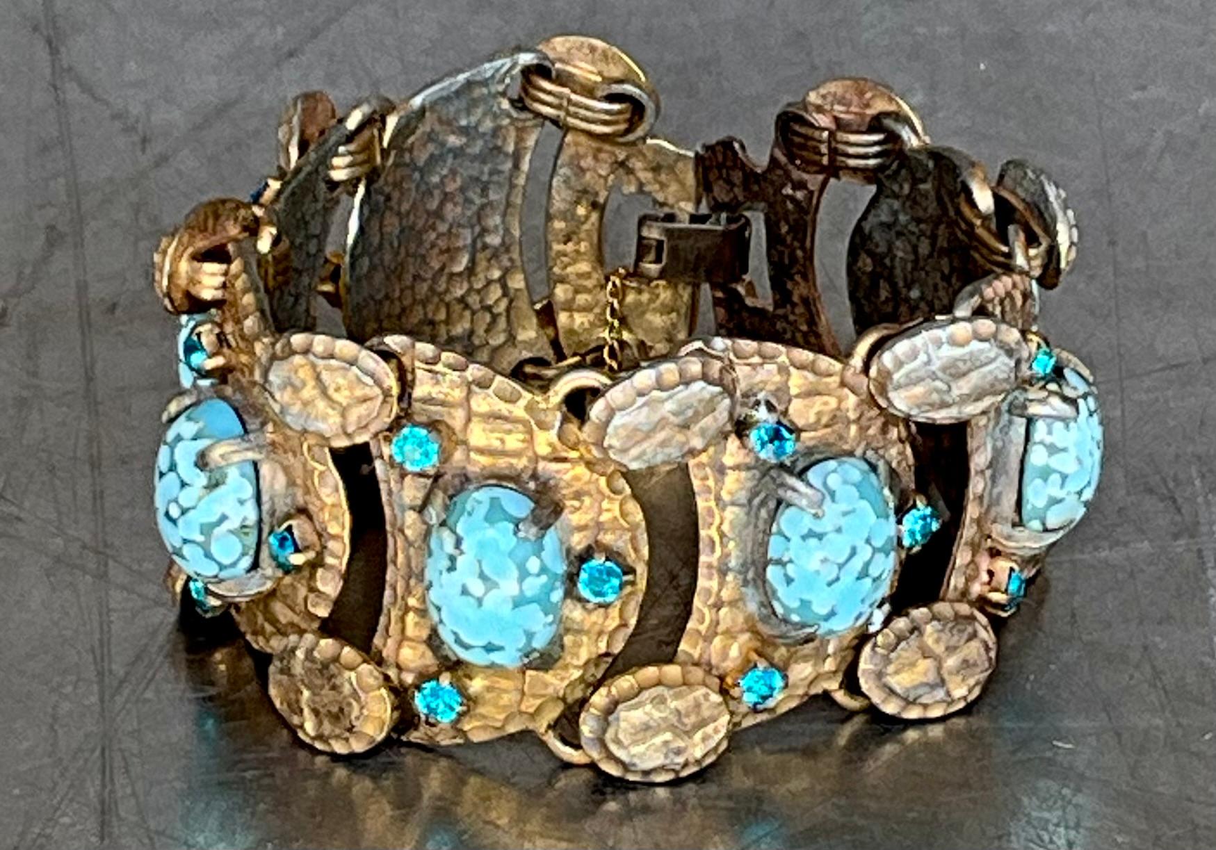 Women's or Men's Vintage Brass Soapstone Bracelet For Sale