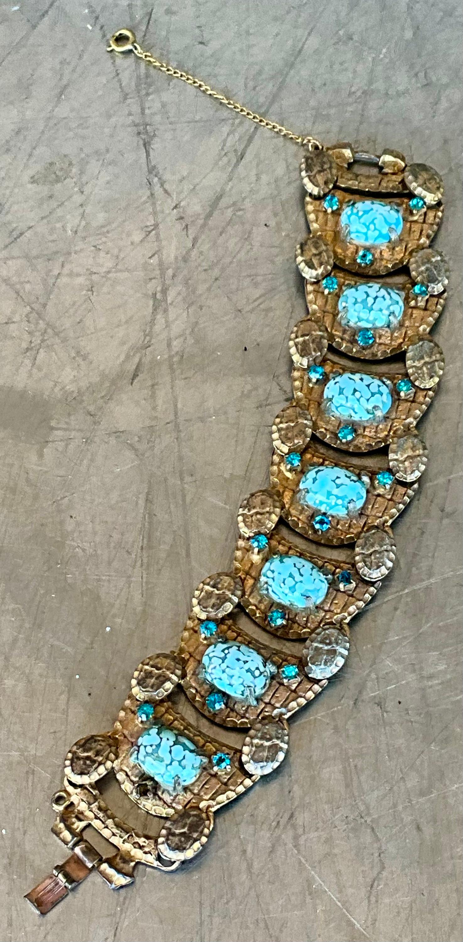 Vintage Brass Soapstone Bracelet For Sale 1
