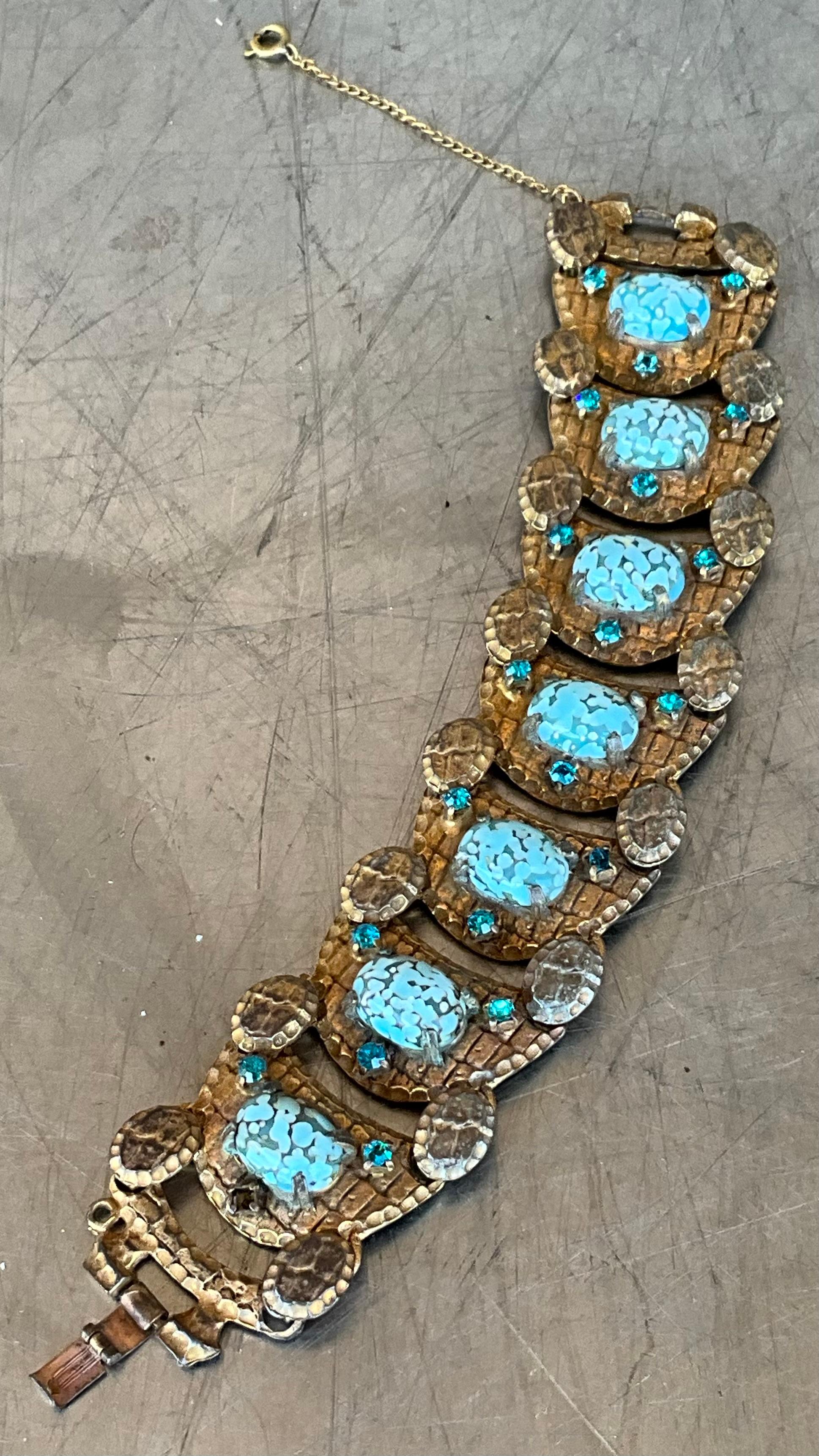 Vintage Brass Soapstone Bracelet For Sale 2