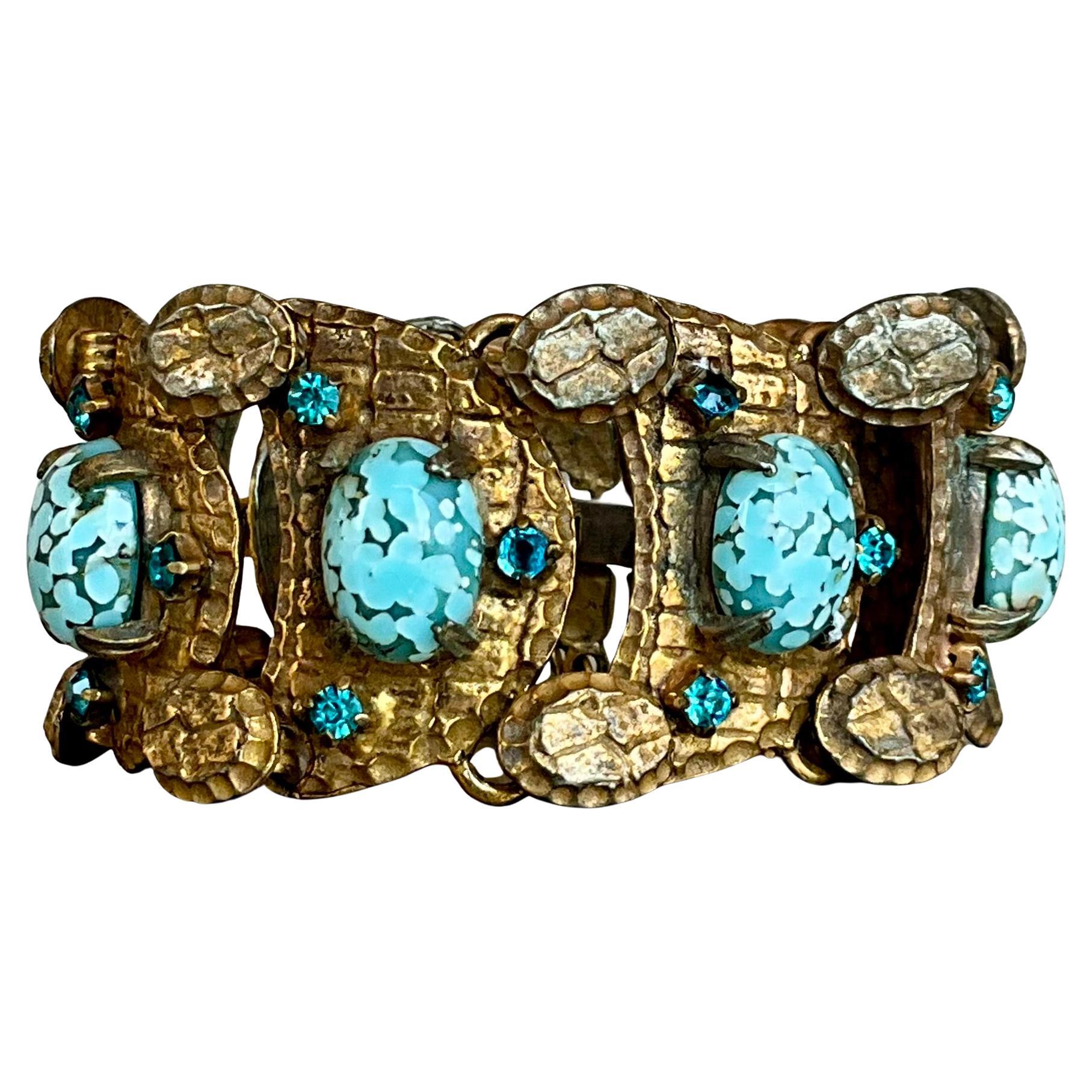 Vintage Brass Soapstone Bracelet For Sale