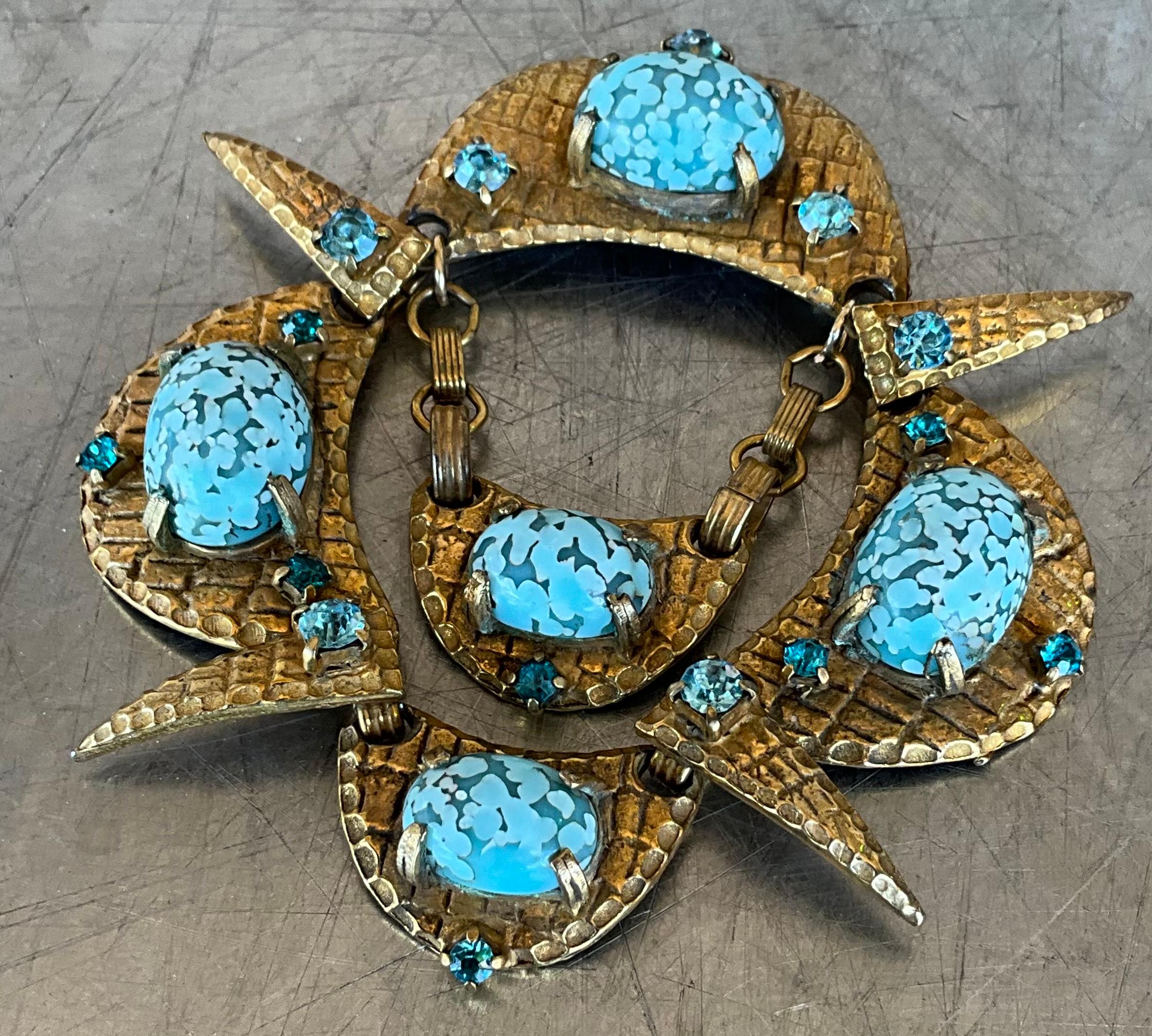 Vintage Brass Soapstone Brooch For Sale 1
