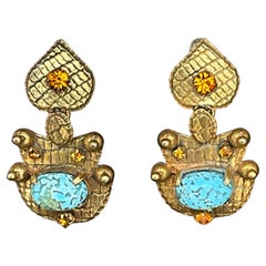 Vintage Brass Soapstone Clip on Earrings