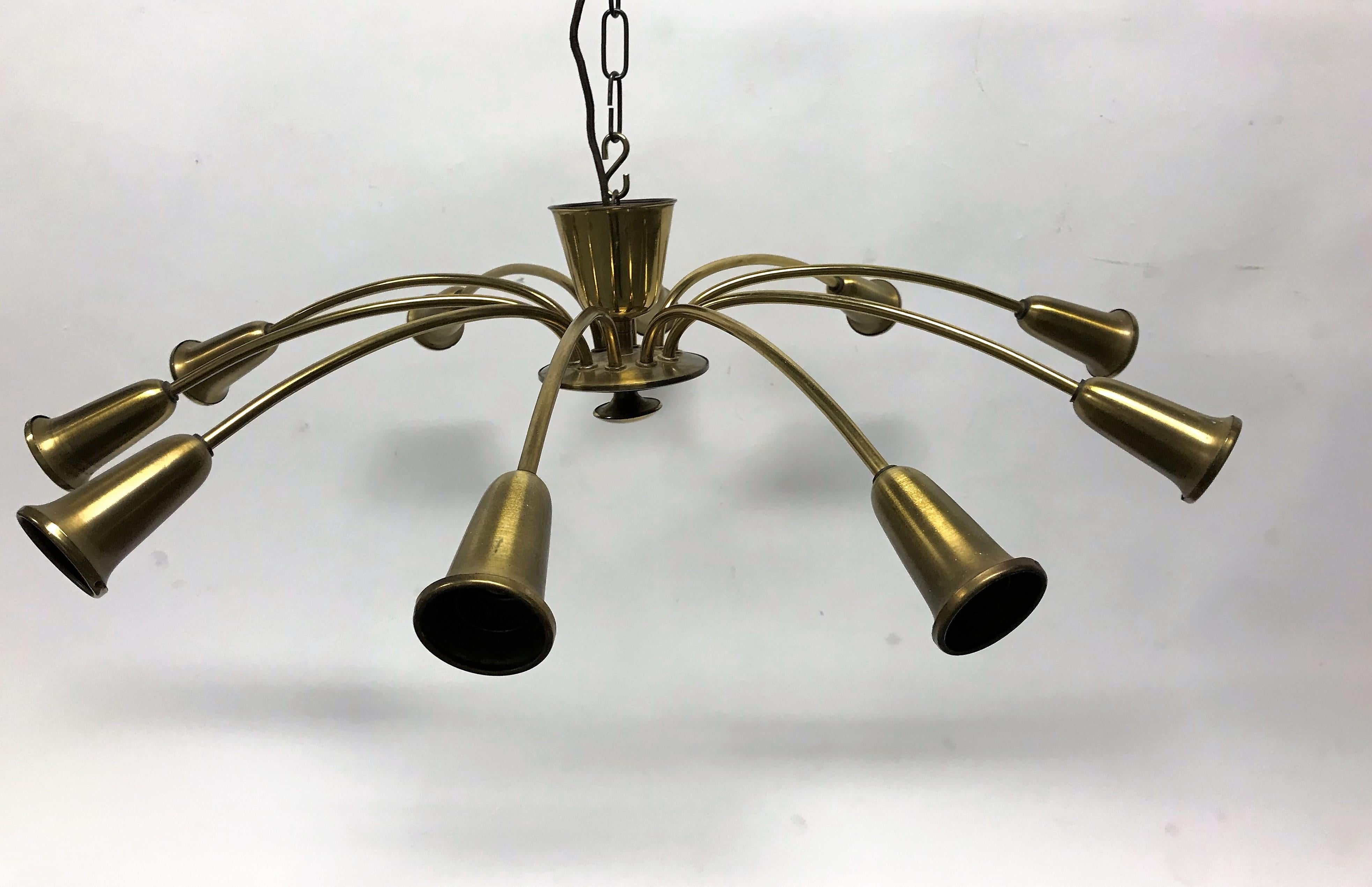 Mid-Century Modern Vintage Brass Spider Chandelier, 1960s