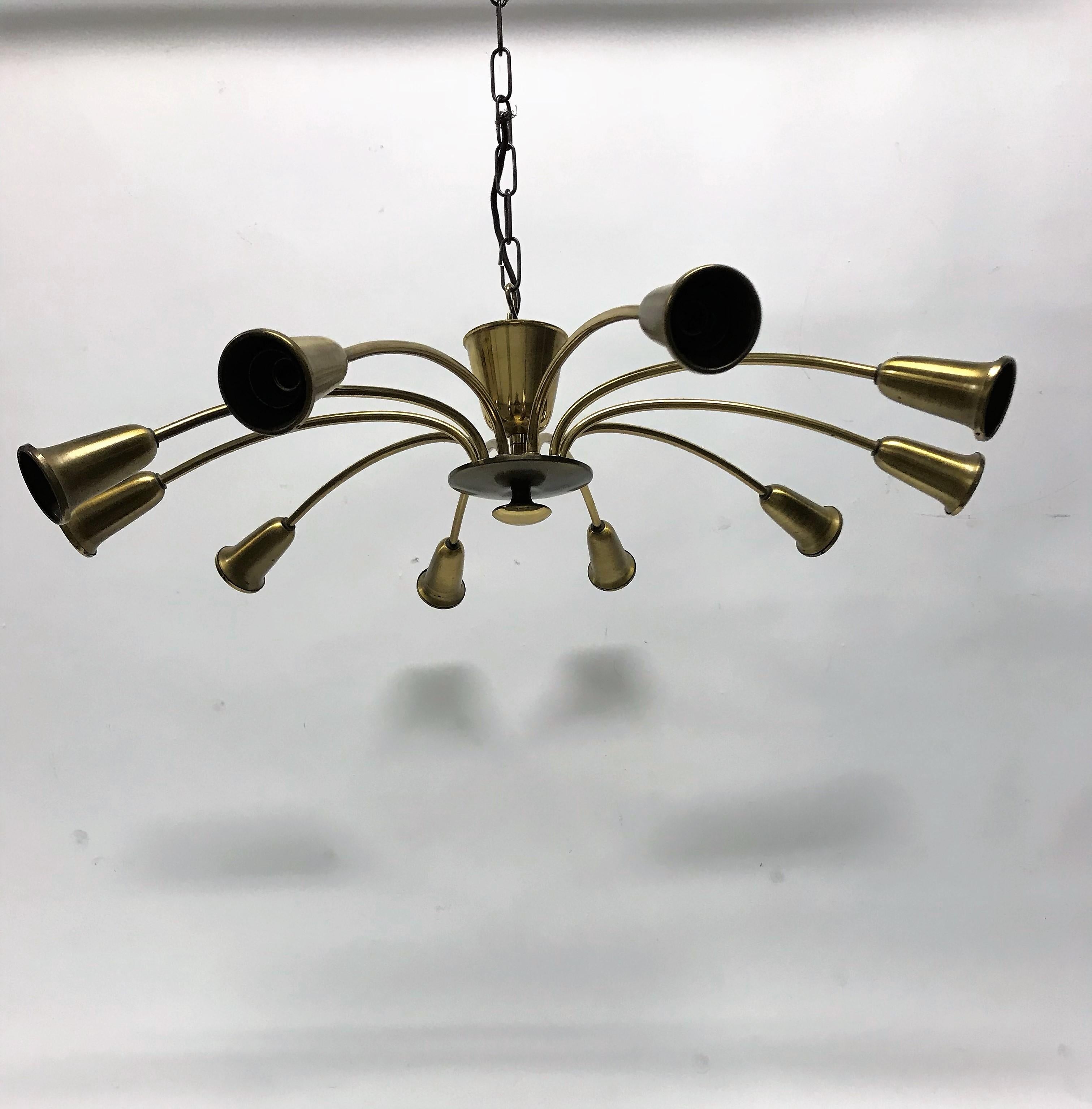 Vintage Brass Spider Chandelier, 1960s 2
