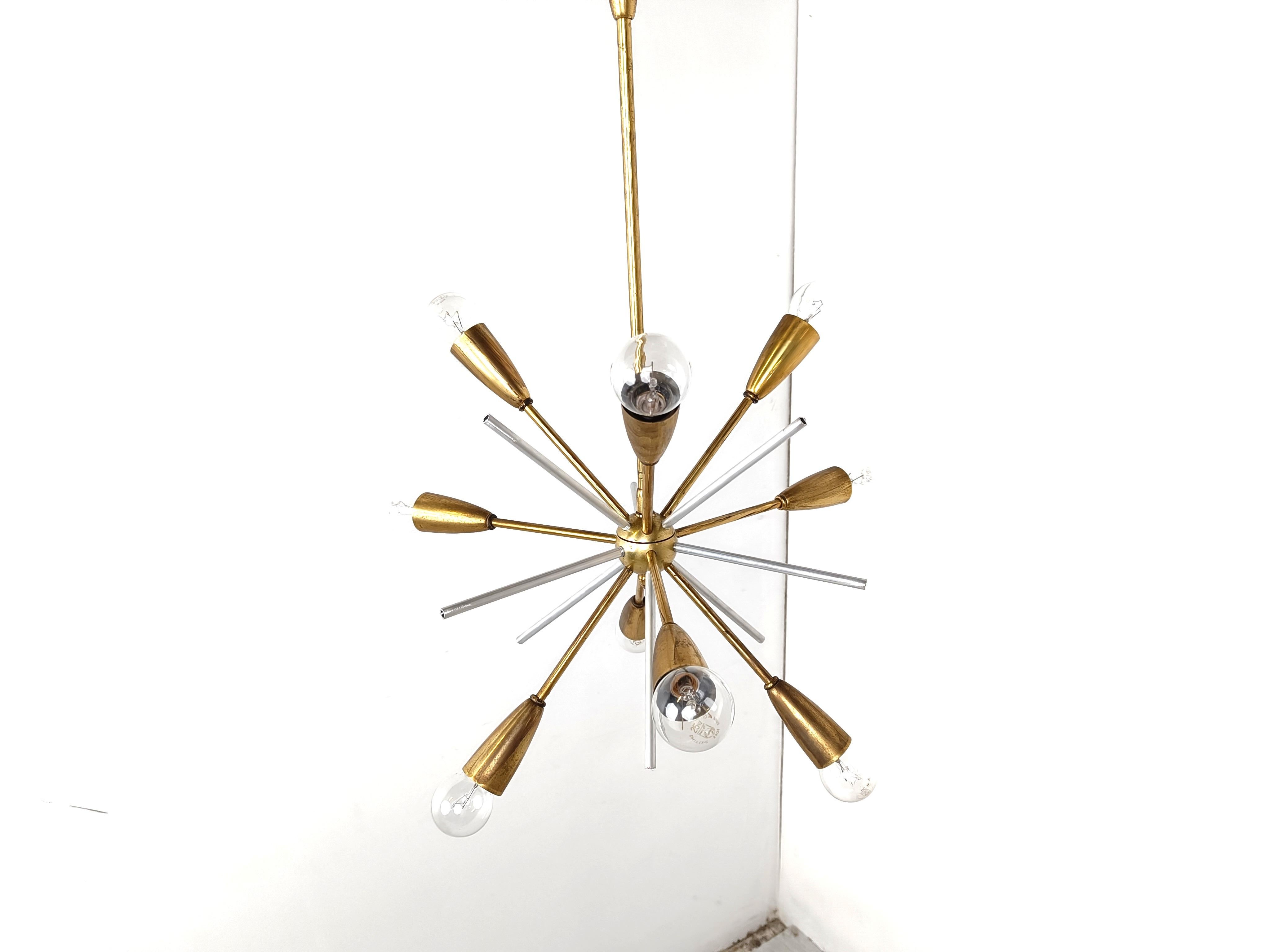 Space Age Vintage brass sputnik chandelier, 1970s For Sale
