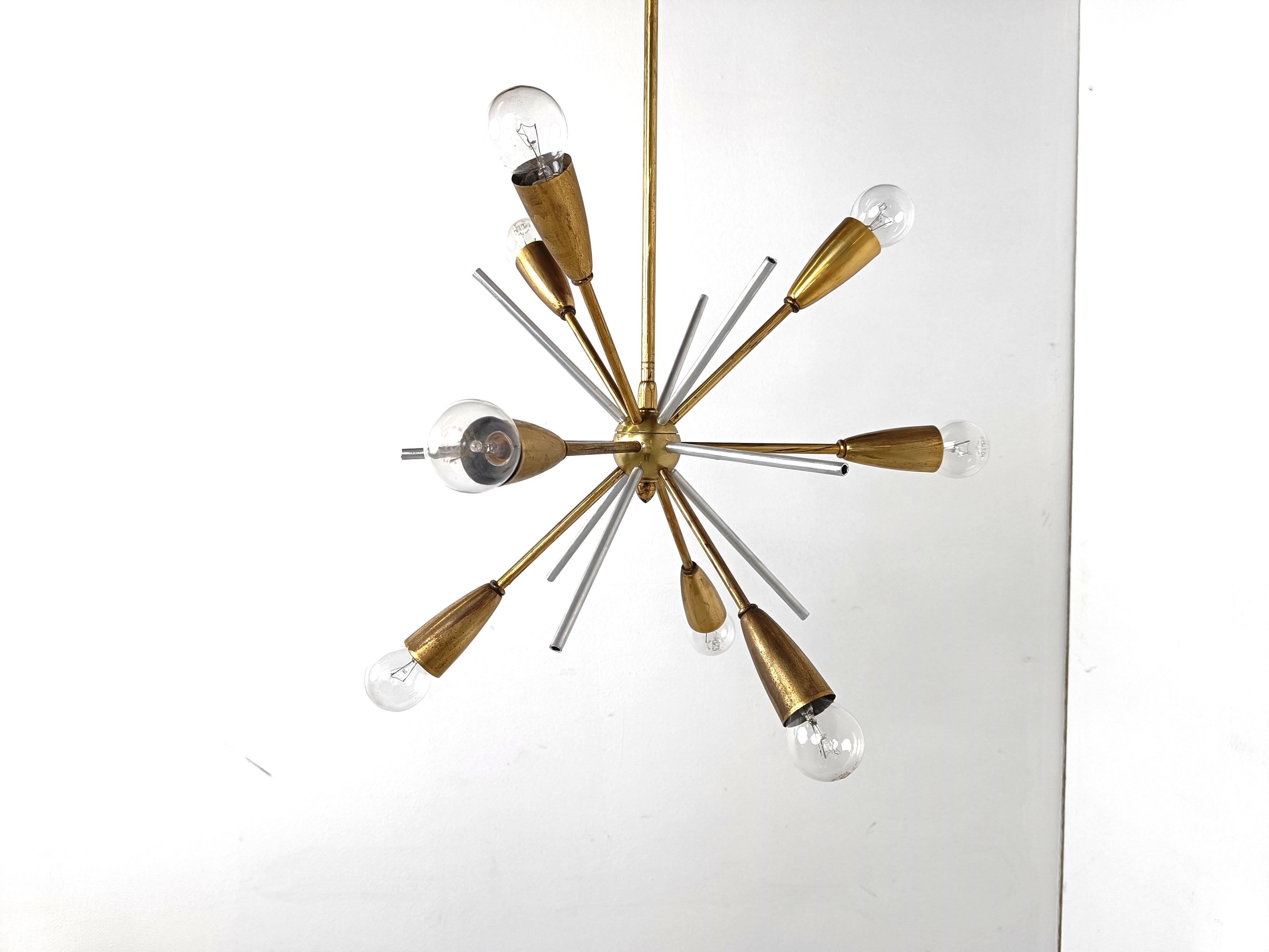 Belgian Vintage brass sputnik chandelier, 1970s For Sale