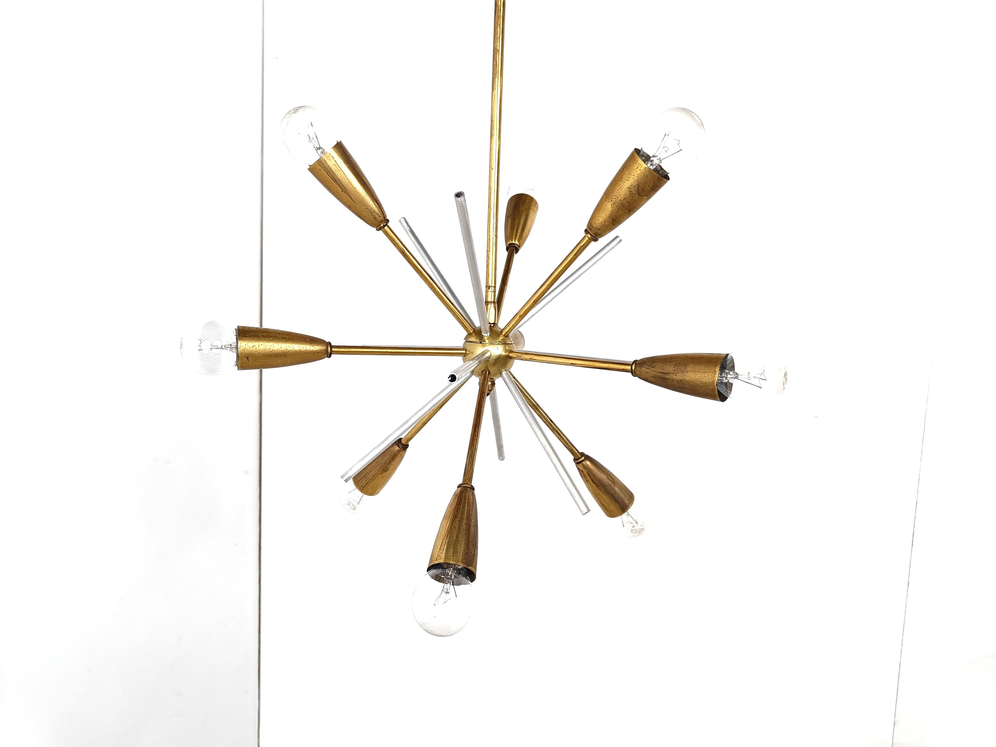 Vintage brass sputnik chandelier, 1970s In Good Condition For Sale In HEVERLEE, BE
