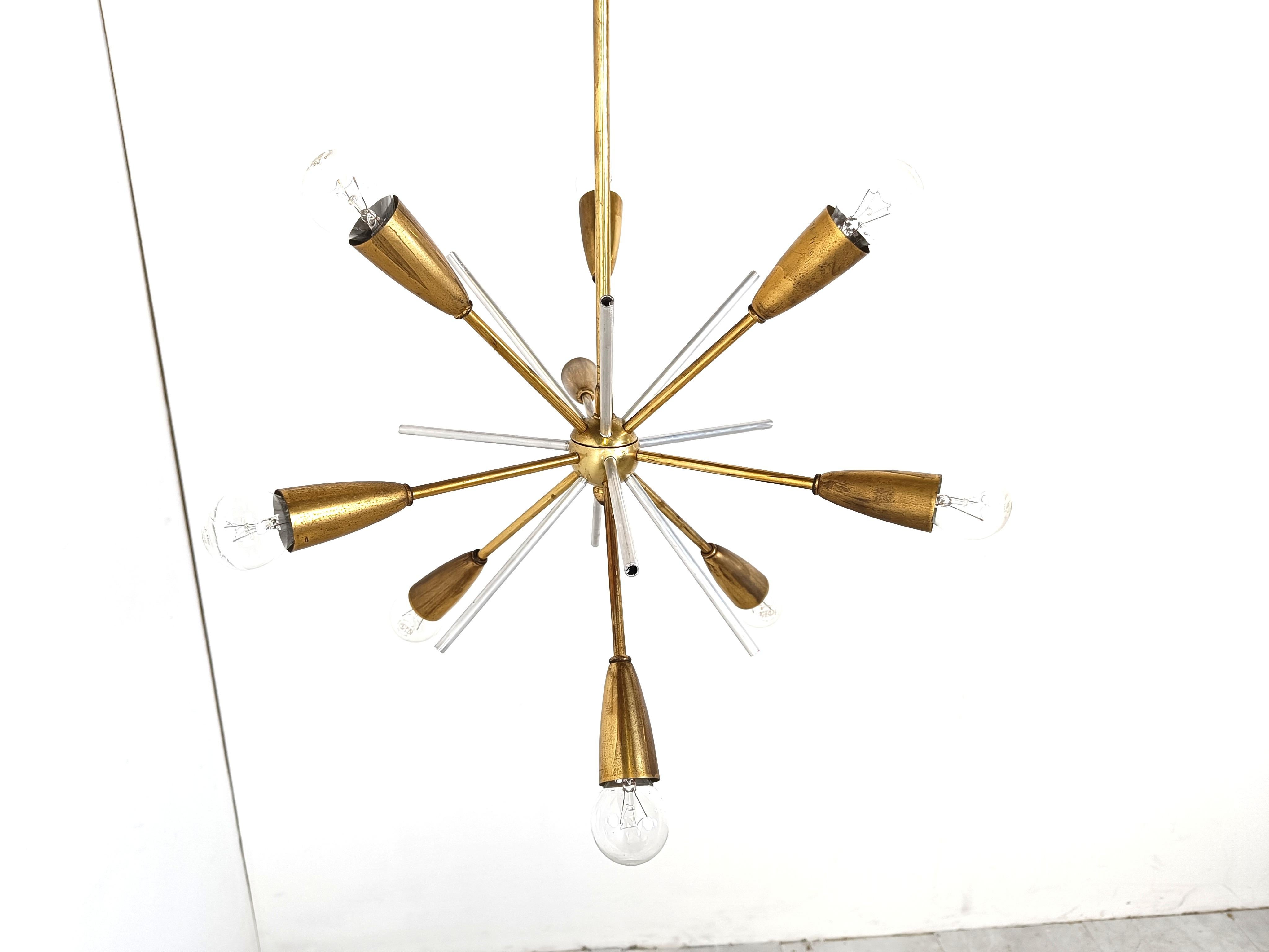 Late 20th Century Vintage brass sputnik chandelier, 1970s For Sale