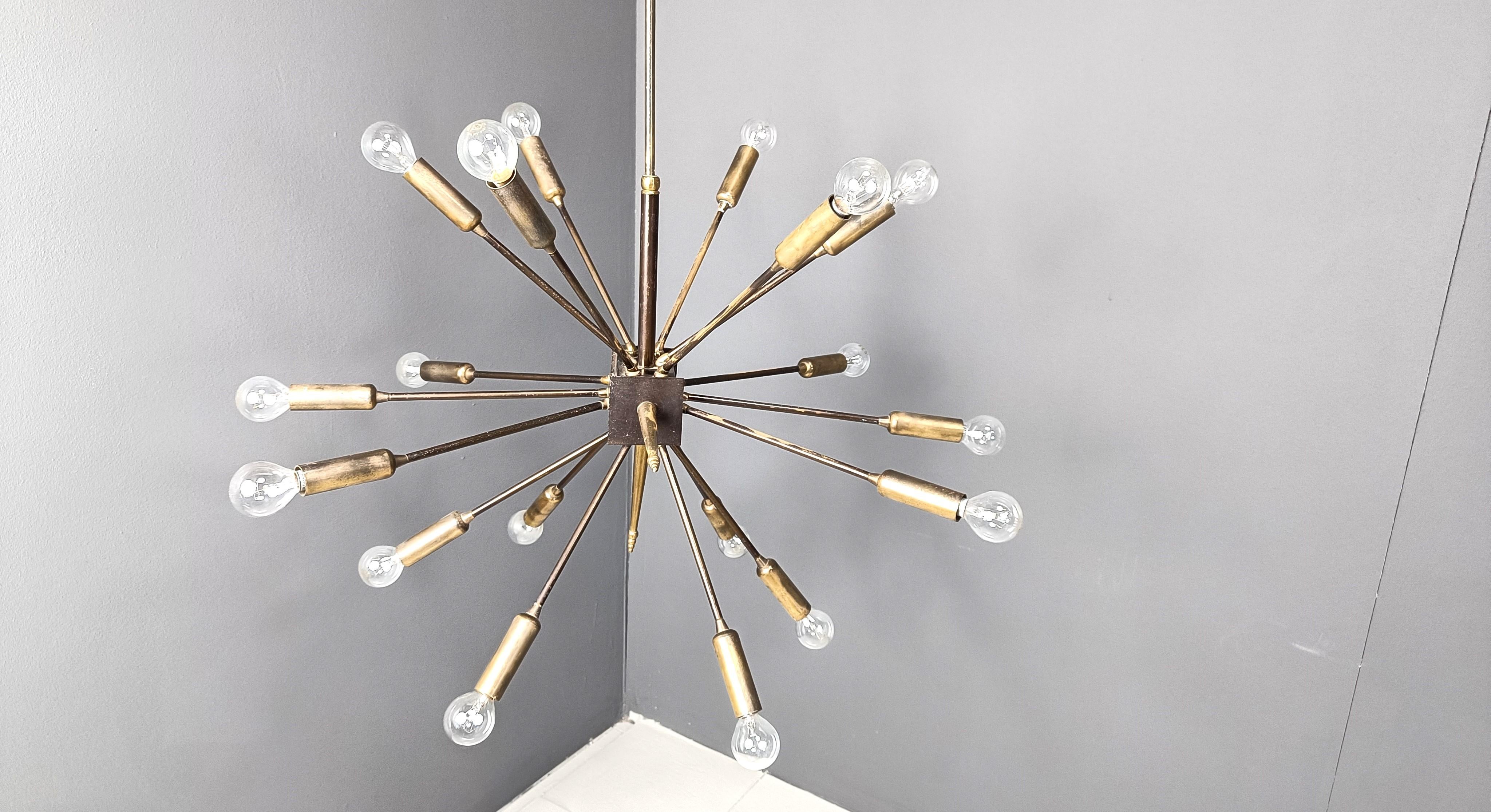 Late 20th Century Vintage brass sputnik chandelier, 1970s For Sale