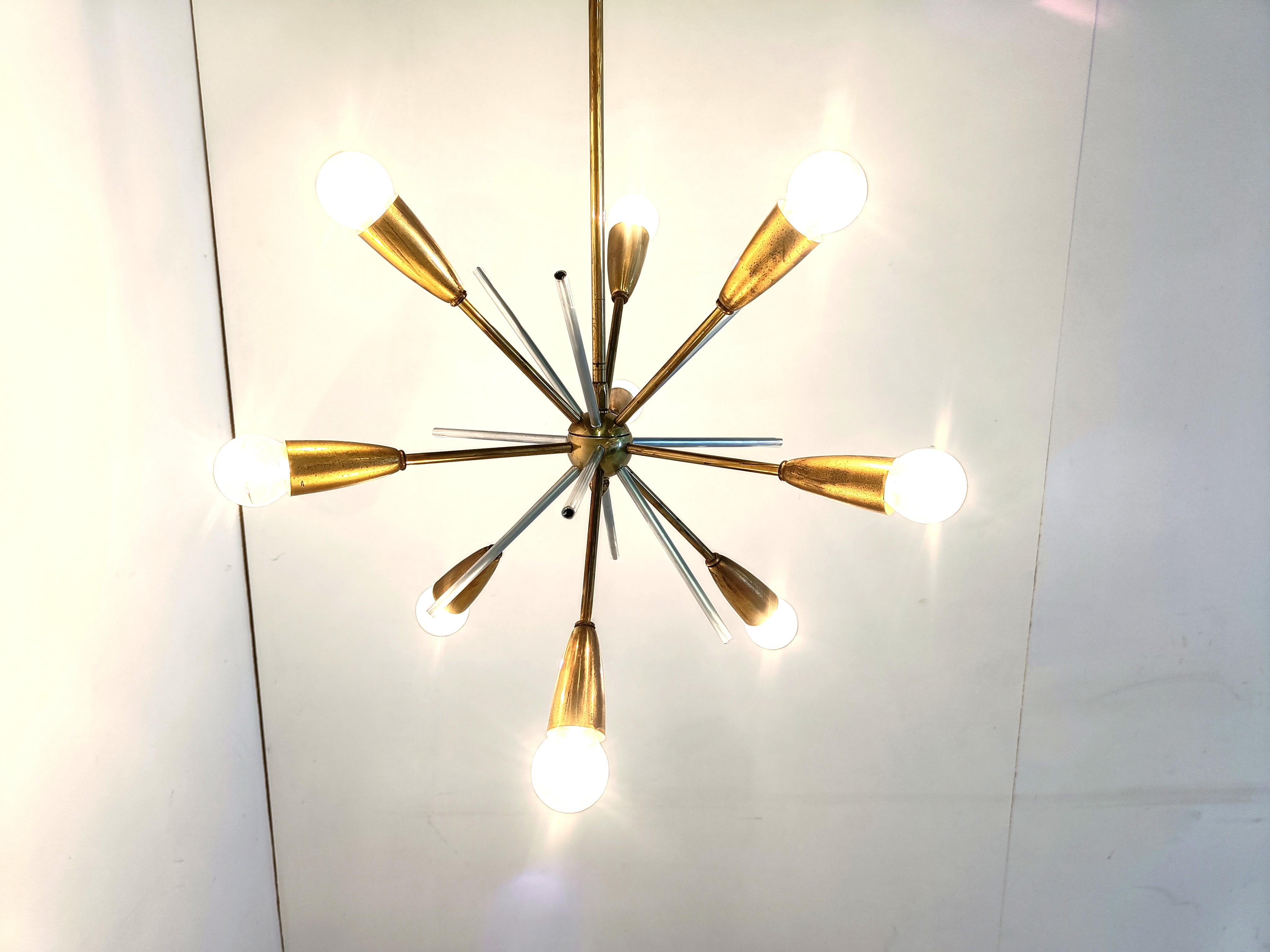 Brass Vintage brass sputnik chandelier, 1970s For Sale