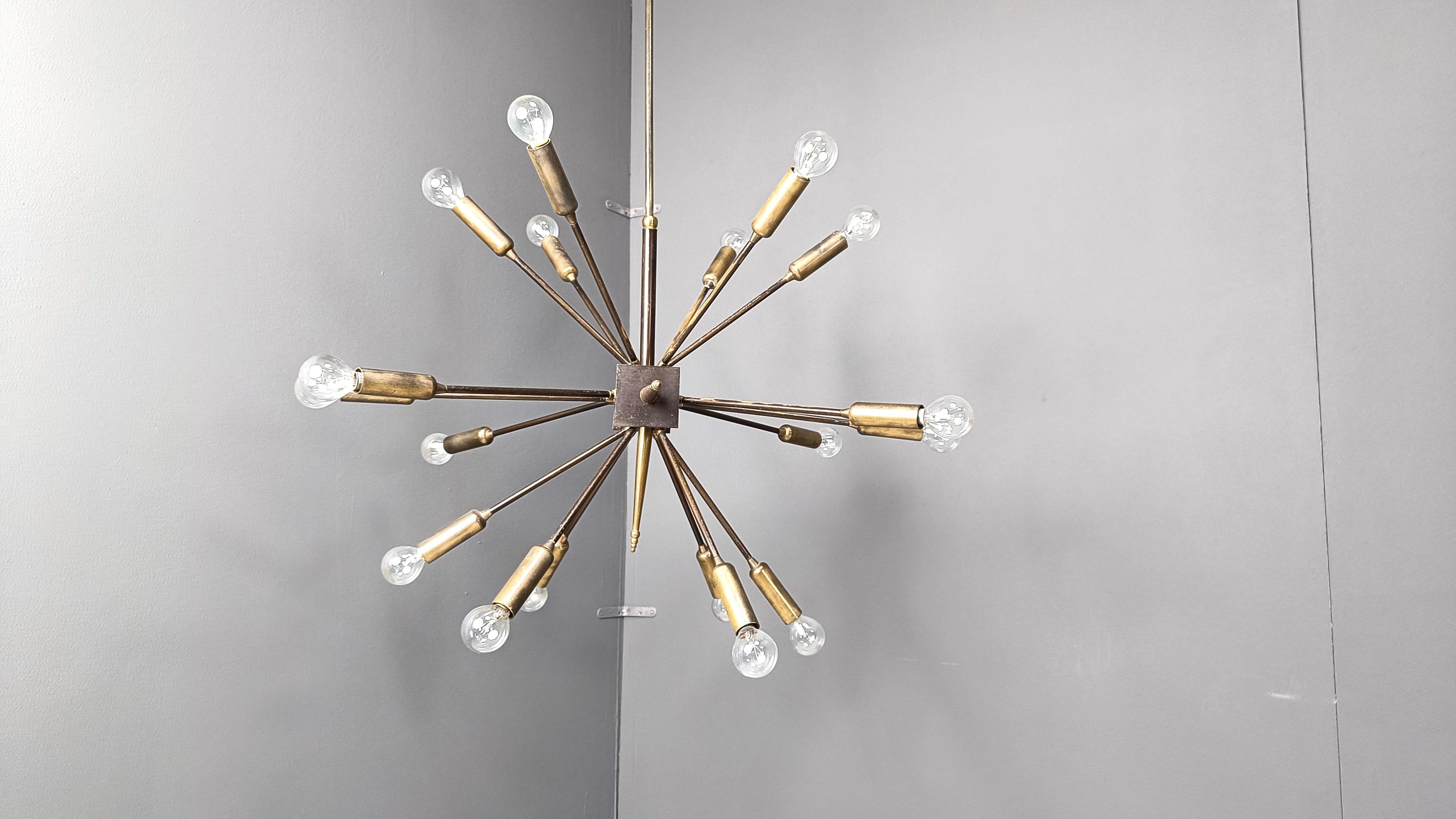 Brass Vintage brass sputnik chandelier, 1970s For Sale