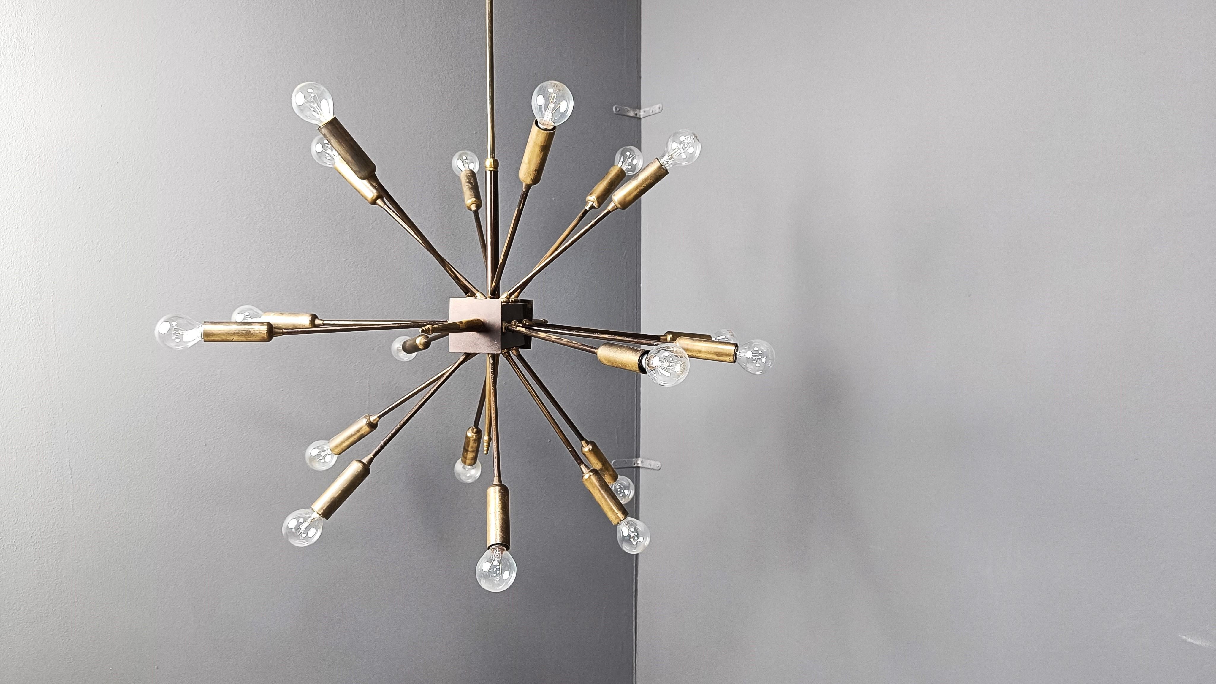 Vintage brass sputnik chandelier, 1970s For Sale 1