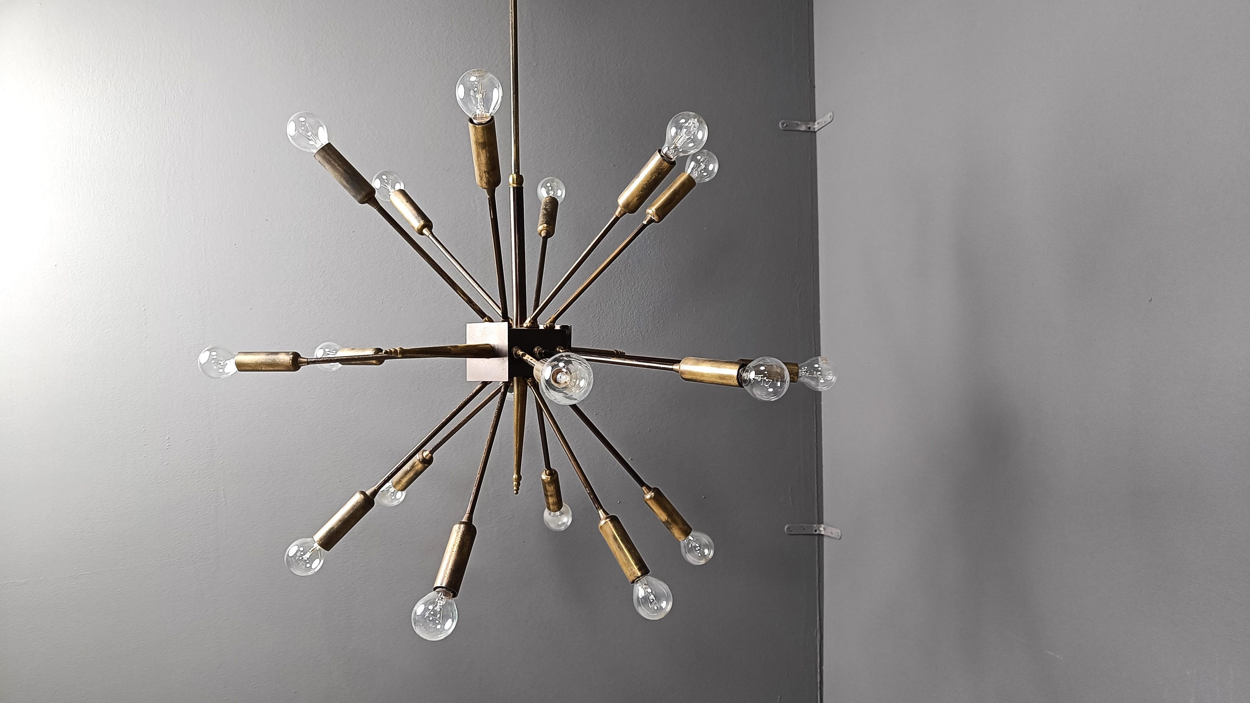 Vintage brass sputnik chandelier, 1970s For Sale 2