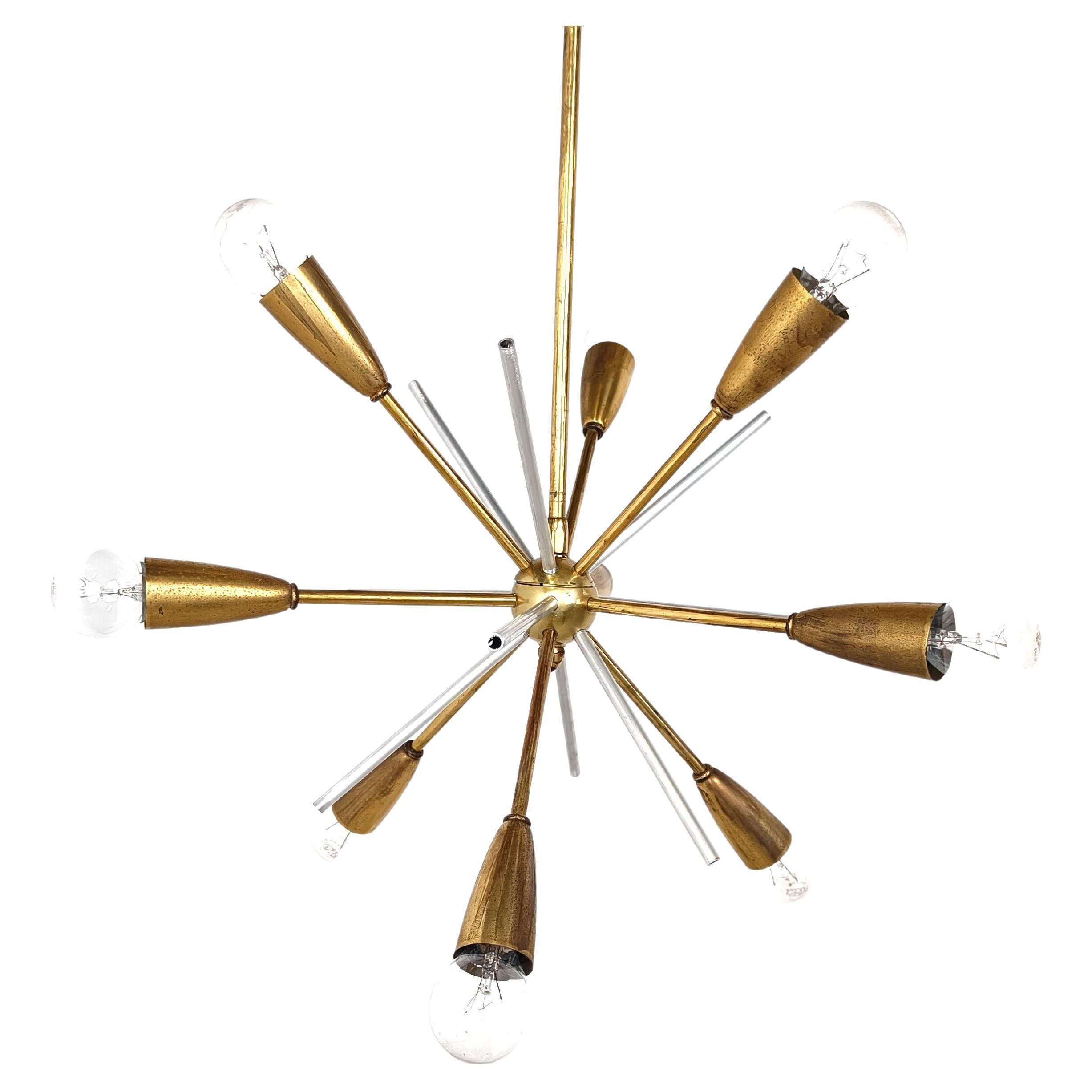 Vintage brass sputnik chandelier, 1970s For Sale
