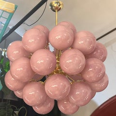 Vintage Brass Sputnik Chandelier 30 Pink Murano Glass Spheres 1980